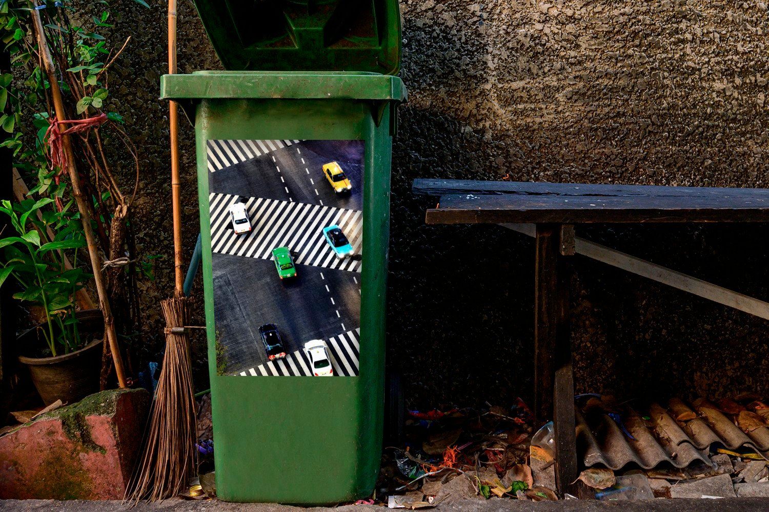 Container, Mülltonne, Wandsticker Abfalbehälter in St), Shibuya, Zebrastreifen Mülleimer-aufkleber, Japan (1 MuchoWow Sticker,