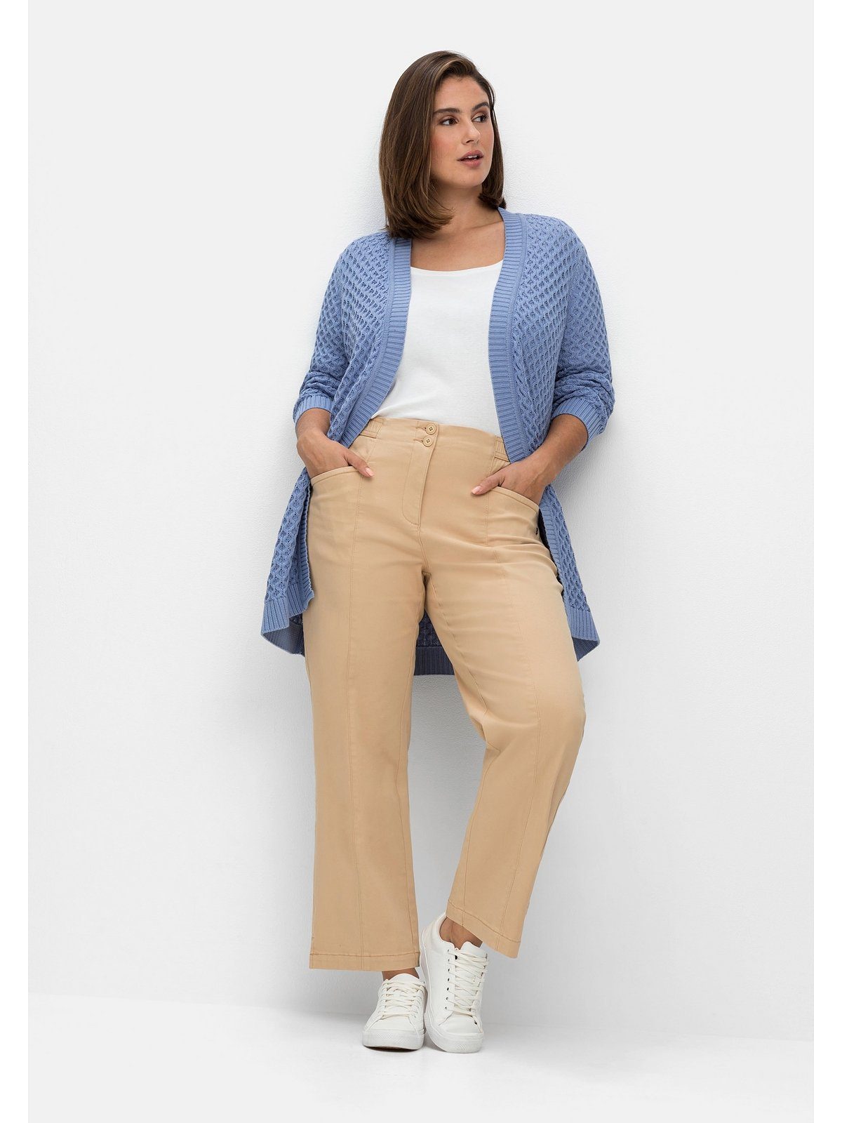 Sheego Stoffhose Große Größen mit Teil-Gummibund und Biese. Reduzierter Preis € 37,99. Unverbindliche Preisempfehlung € 79,99