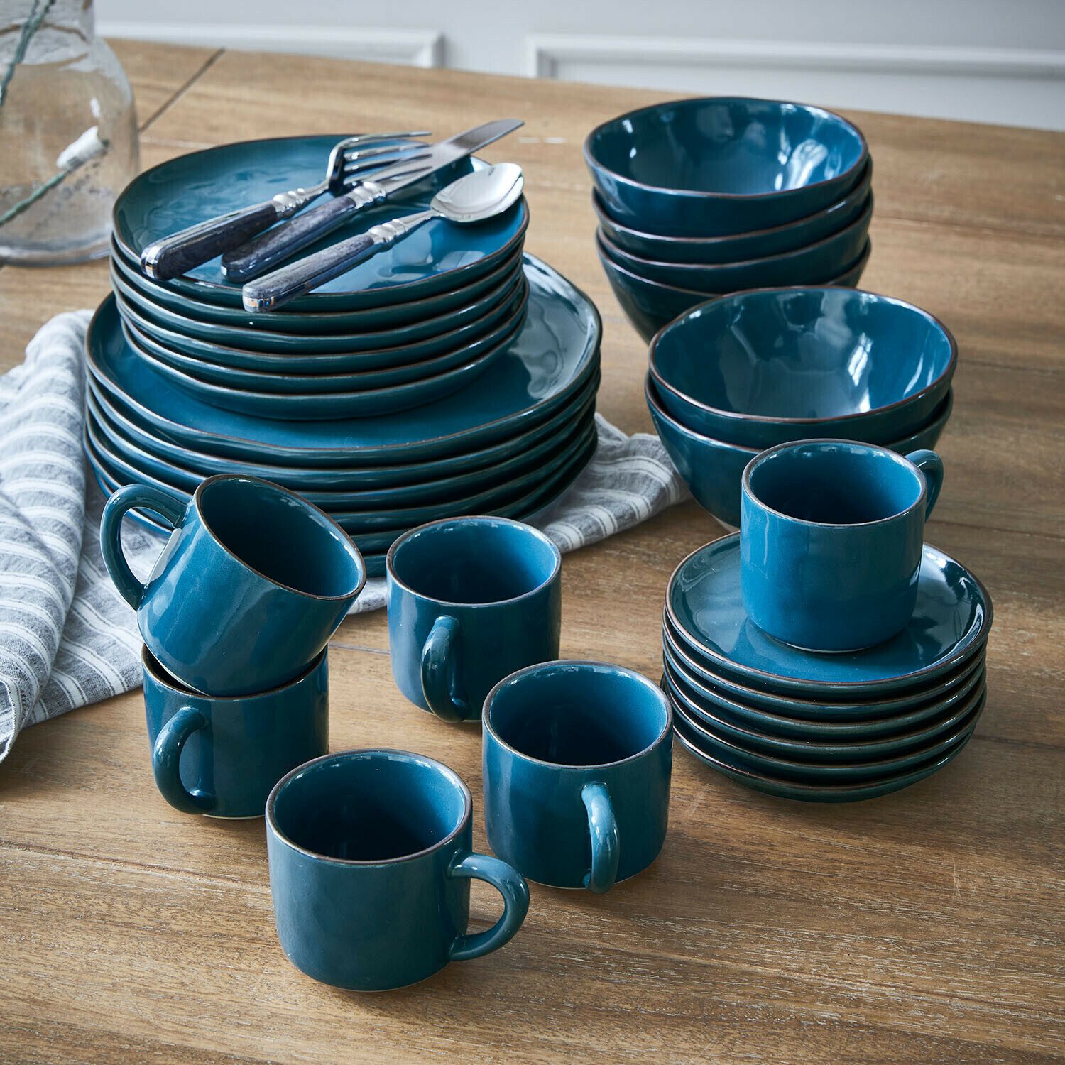 Mirabeau Geschirr-Set Geschirr 30er Set Biarré blau, Steinzeug