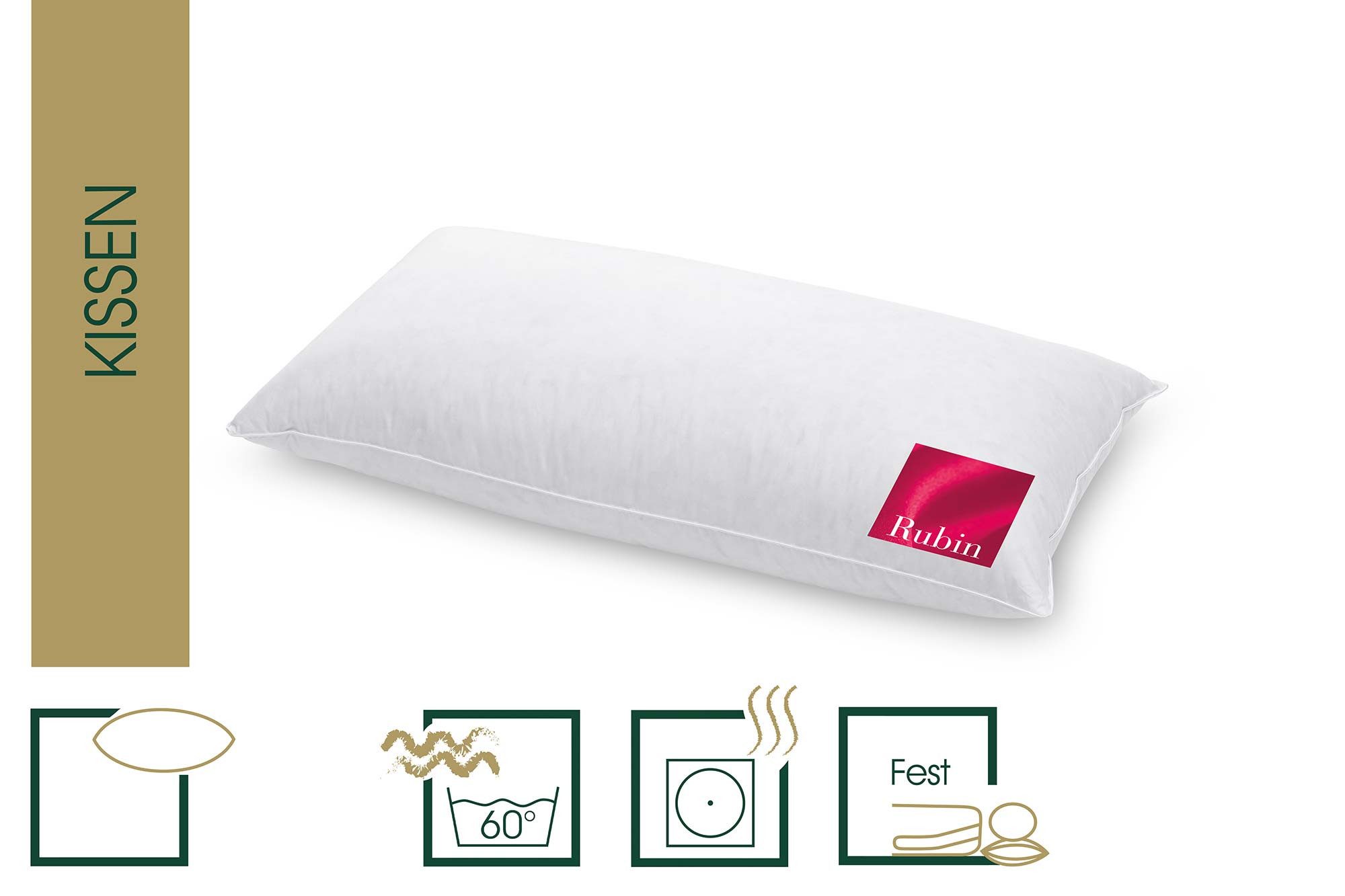 HANSKRUCHEN 3-Kammer-Kopfkissen HANSKRUCHEN Daunenkissen Kopfkissen Kopfkissen Rubin 40 x 80 cm, Füllung: 90% Daunen, 10% Federn, Bezug: 1005 Baumwolle, hergestellt in Deutschland, für Allergiker geeignet