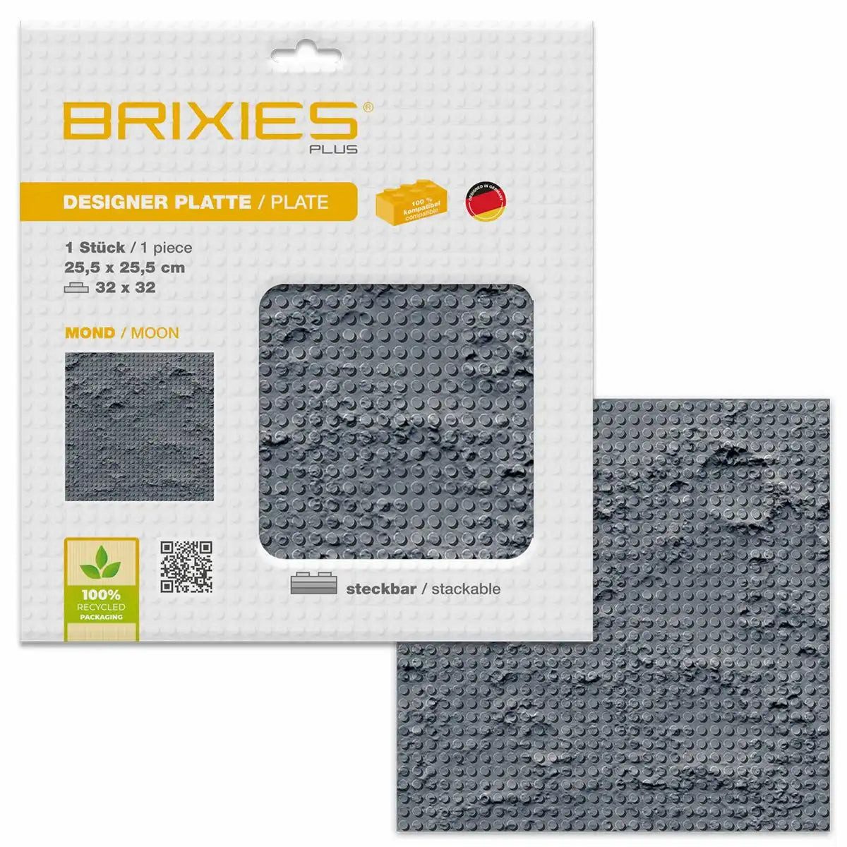 Brixies BRIXIES Bodenplatte Mond 32x32cm Konstruktionsspielsteine, kompatible Klemmbausteine