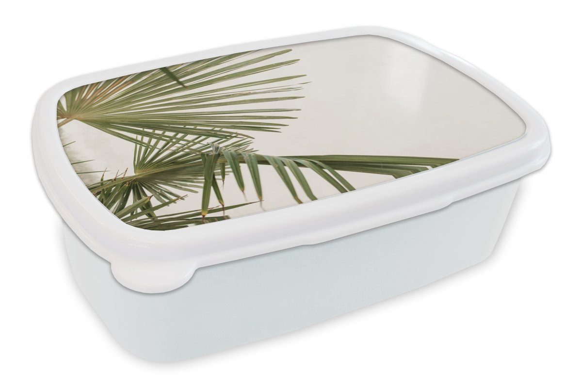 MuchoWow Lunchbox Palme - Blätter - Grün, Kunststoff, (2-tlg), Brotbox für Kinder und Erwachsene, Brotdose, für Jungs und Mädchen weiß