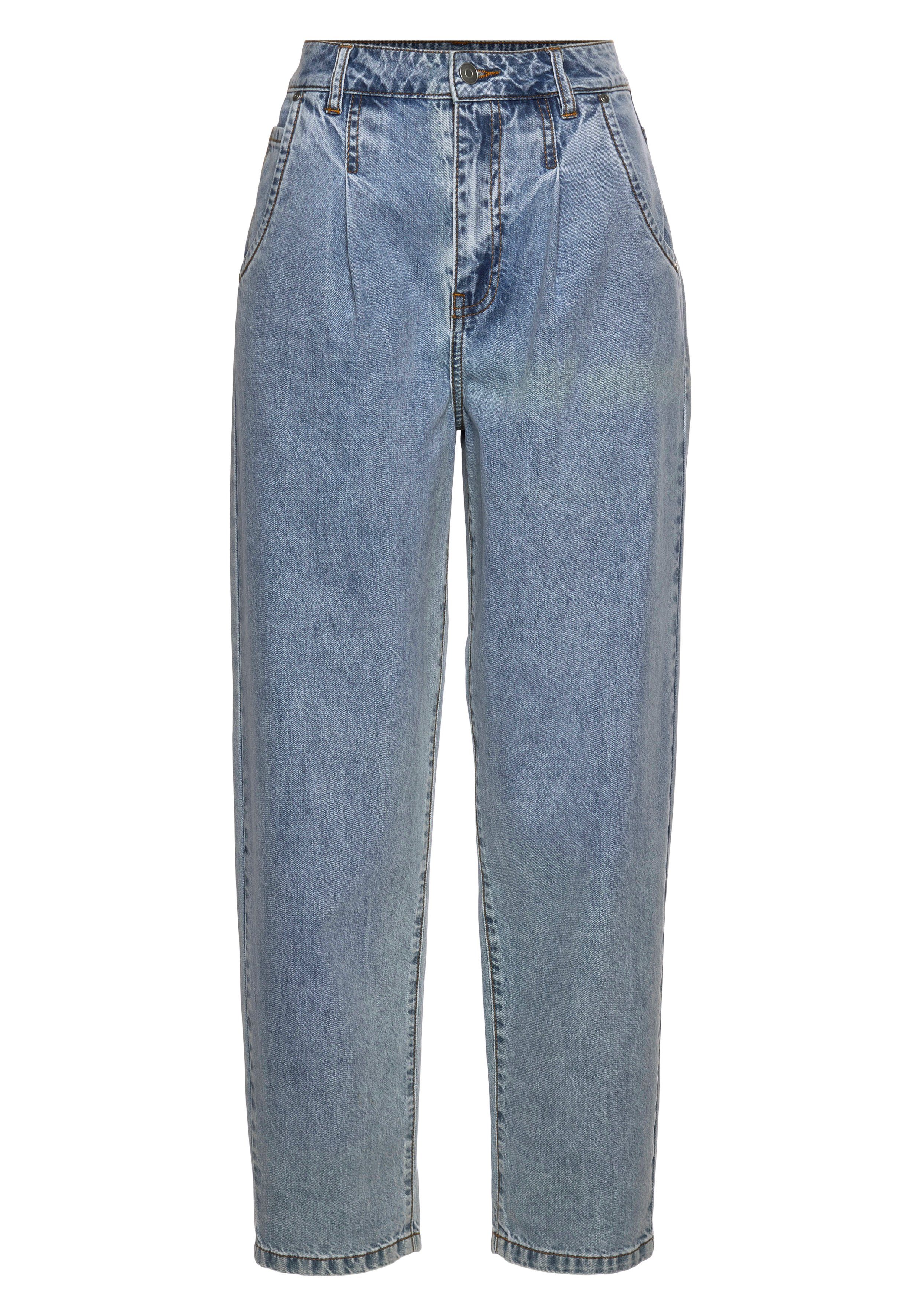 Buffalo Relax-fit-Jeans in modischem Crop-Design in High-Waist-Form mit Bundfalten, verkürzte Länge, Sommerhose – Bild 2 von 5