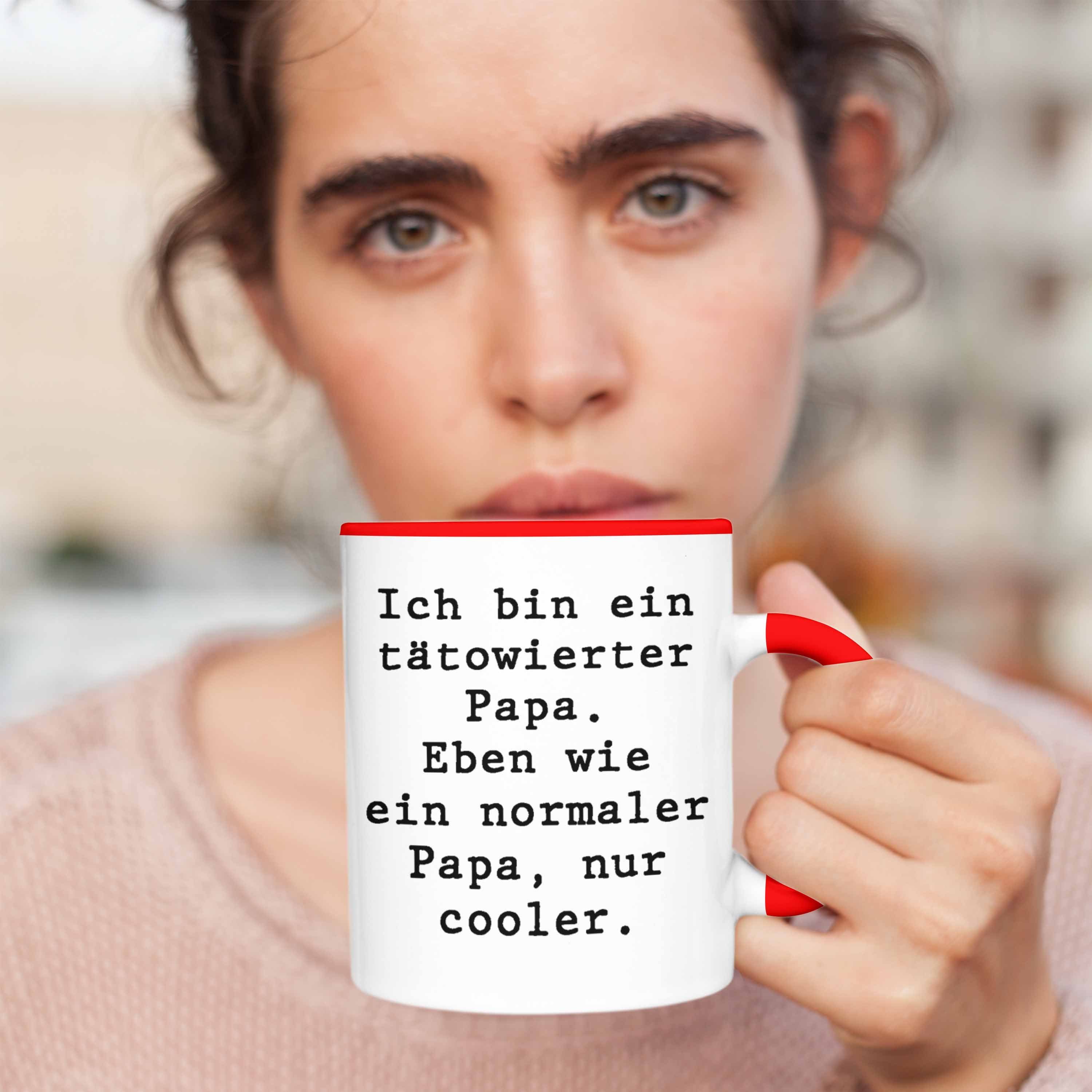 Tasse Lustig Papa Vater Lustige Vatertag Trendation Rot Tattoo Papa Geschenk Sprüche Kaffeetasse von Sohn Trendation - Tochter Vatertagsgeschenk Tasse Geschenkidee