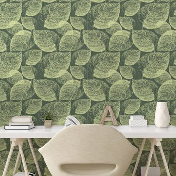 Abakuhaus Vinyltapete selbstklebendes Wohnzimmer Küchenakzent, Abstrakt Herbstlaub-Linie Kunst