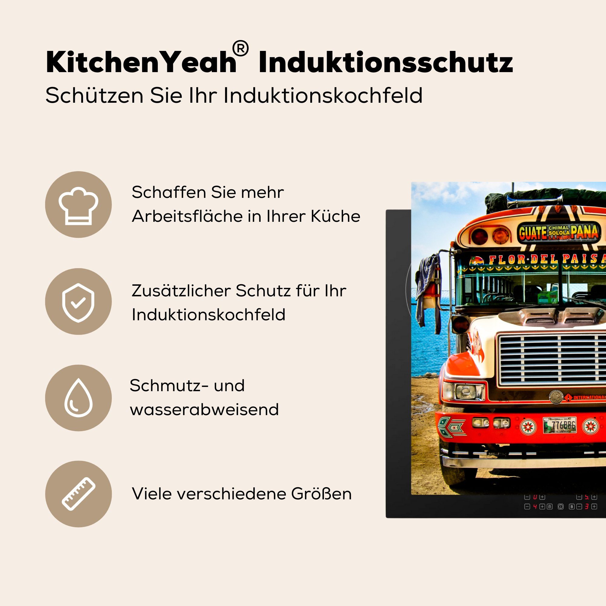 - MuchoWow Bus Arbeitsplatte Vinyl, Wasser, - küche für Ceranfeldabdeckung, (1 Auto cm, Herdblende-/Abdeckplatte tlg), 78x78