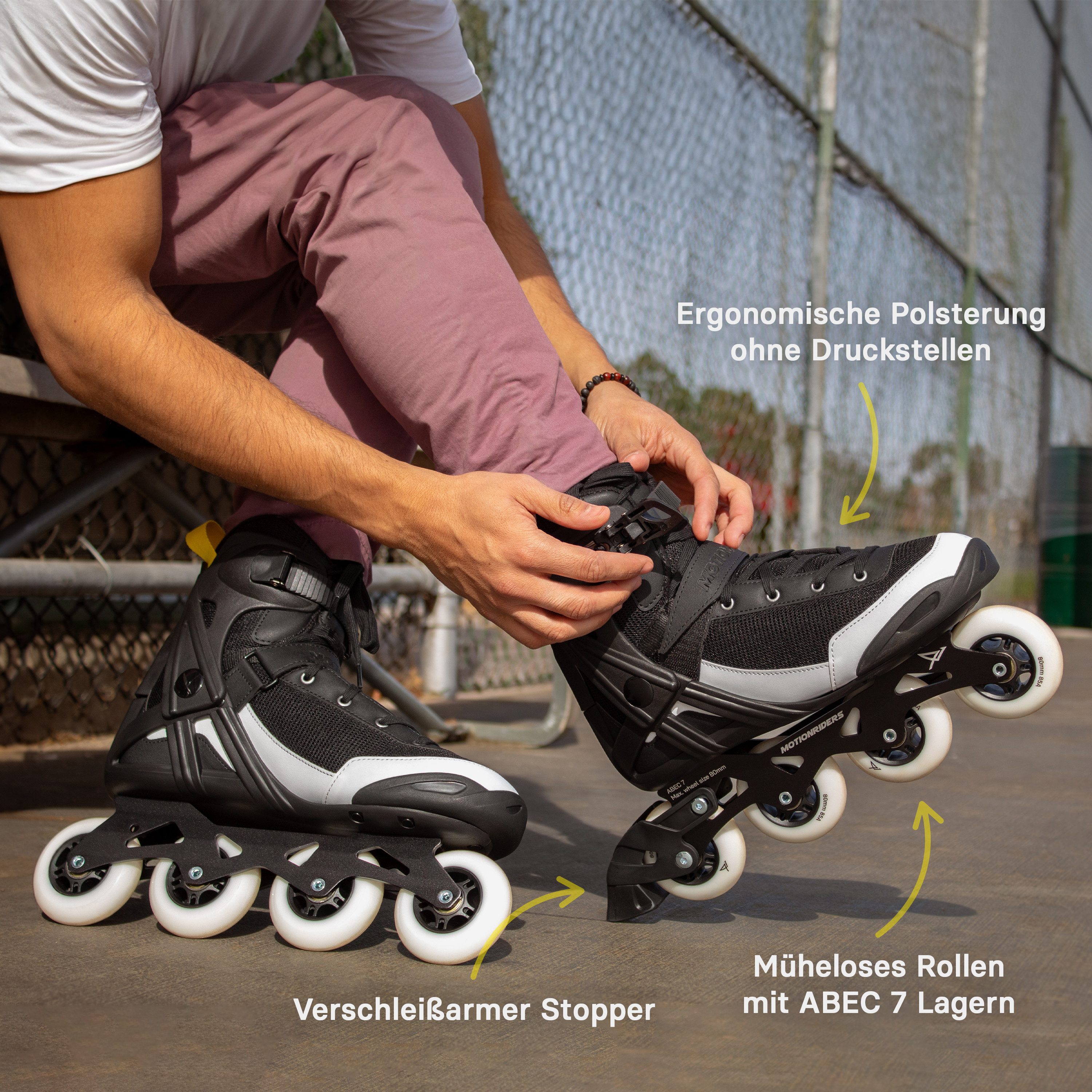 MOTIONRIDERS Inlineskates Herren Damen XION 80, SSP (Super Soft Padding), AirFlip Belüftungskonzept, AEROLITE Mesh
