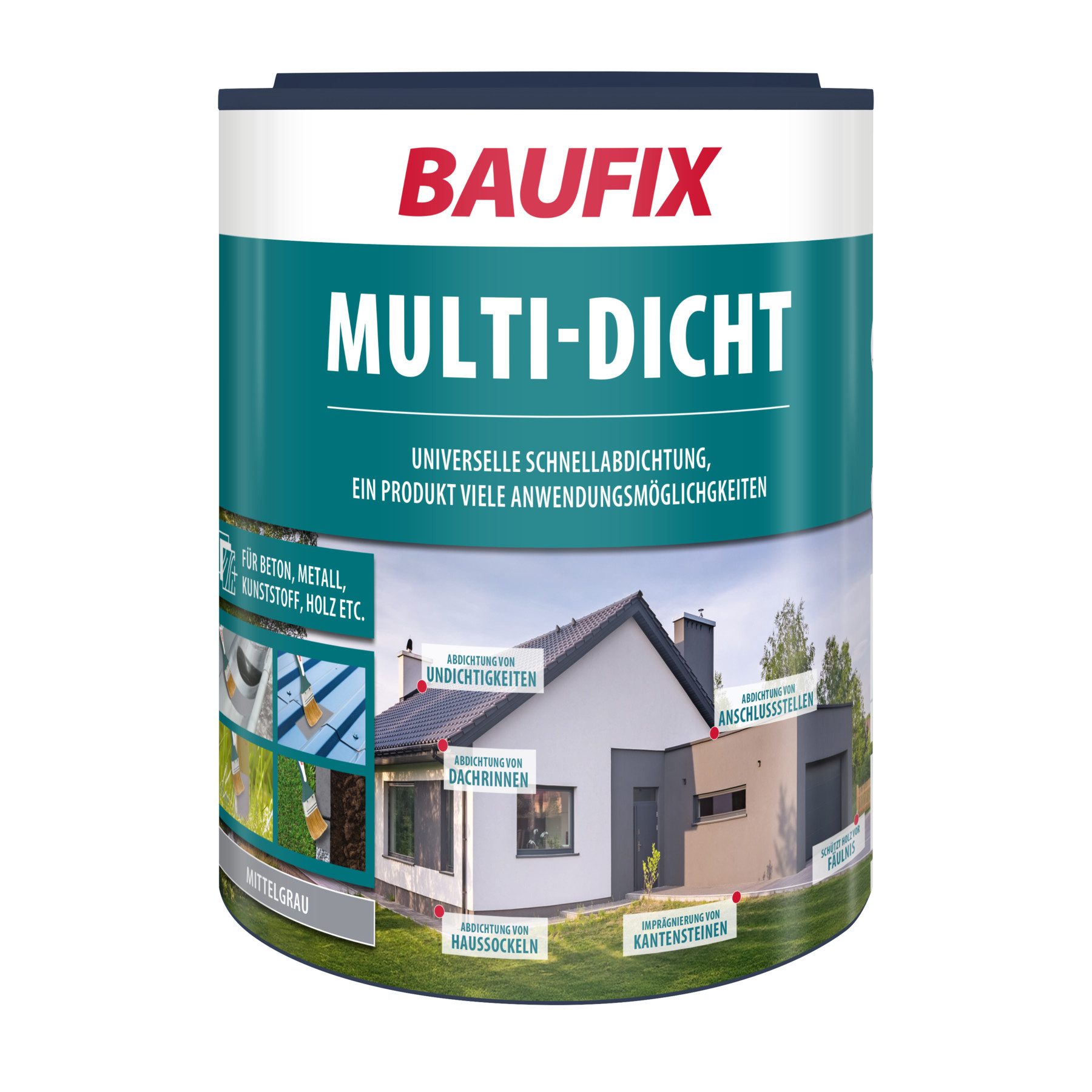 Baufix Dichtstoff Multi-Dicht mittelgrau 1 - 6 kg für 0,6 - 3 m², Dichtmasse, 1K-Abdichtung, hochflexibel, UV-beständig & rissüberbrückend