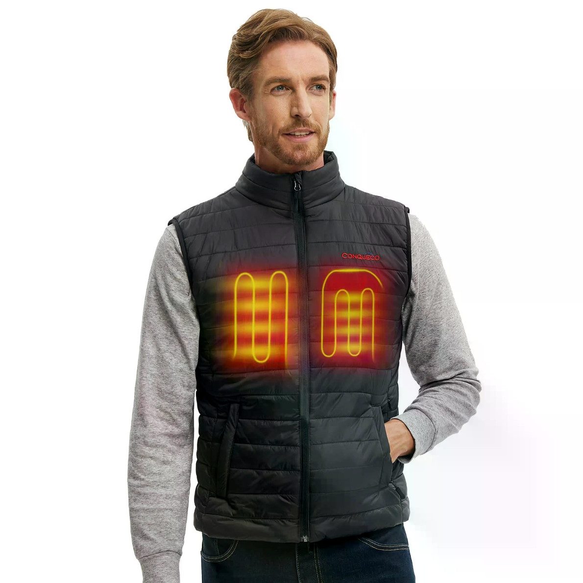 CONQUECO Arbeitsweste Beheizbare Steppweste – Ultraleicht Sofort Warm inkl Powerbank Inklusive leistungsstarker mAh Powerbank für bis zu 12 Stunden Wärme