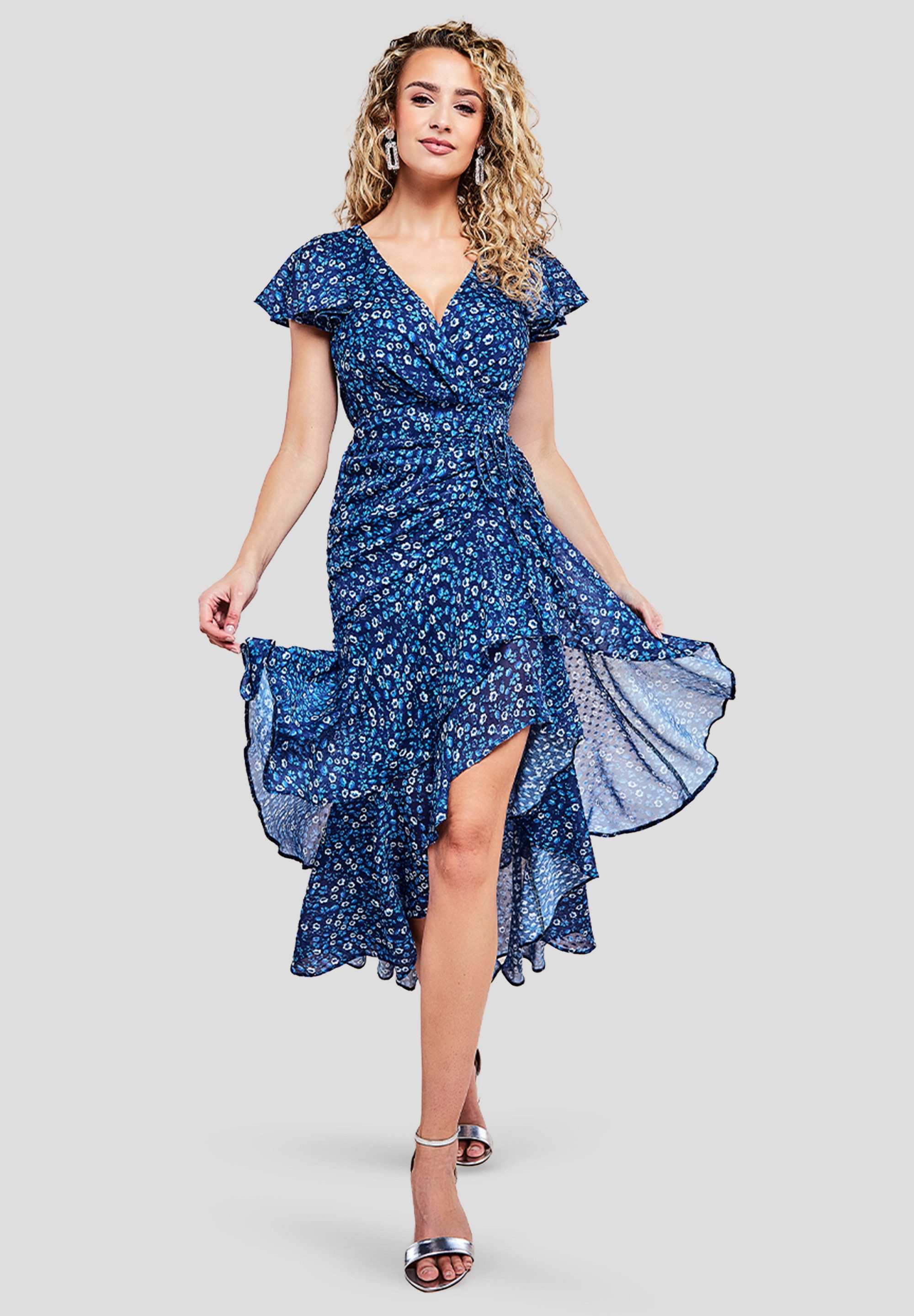 Goddiva Midikleid Printed Wrap High And Low Midaxi Dress knielang