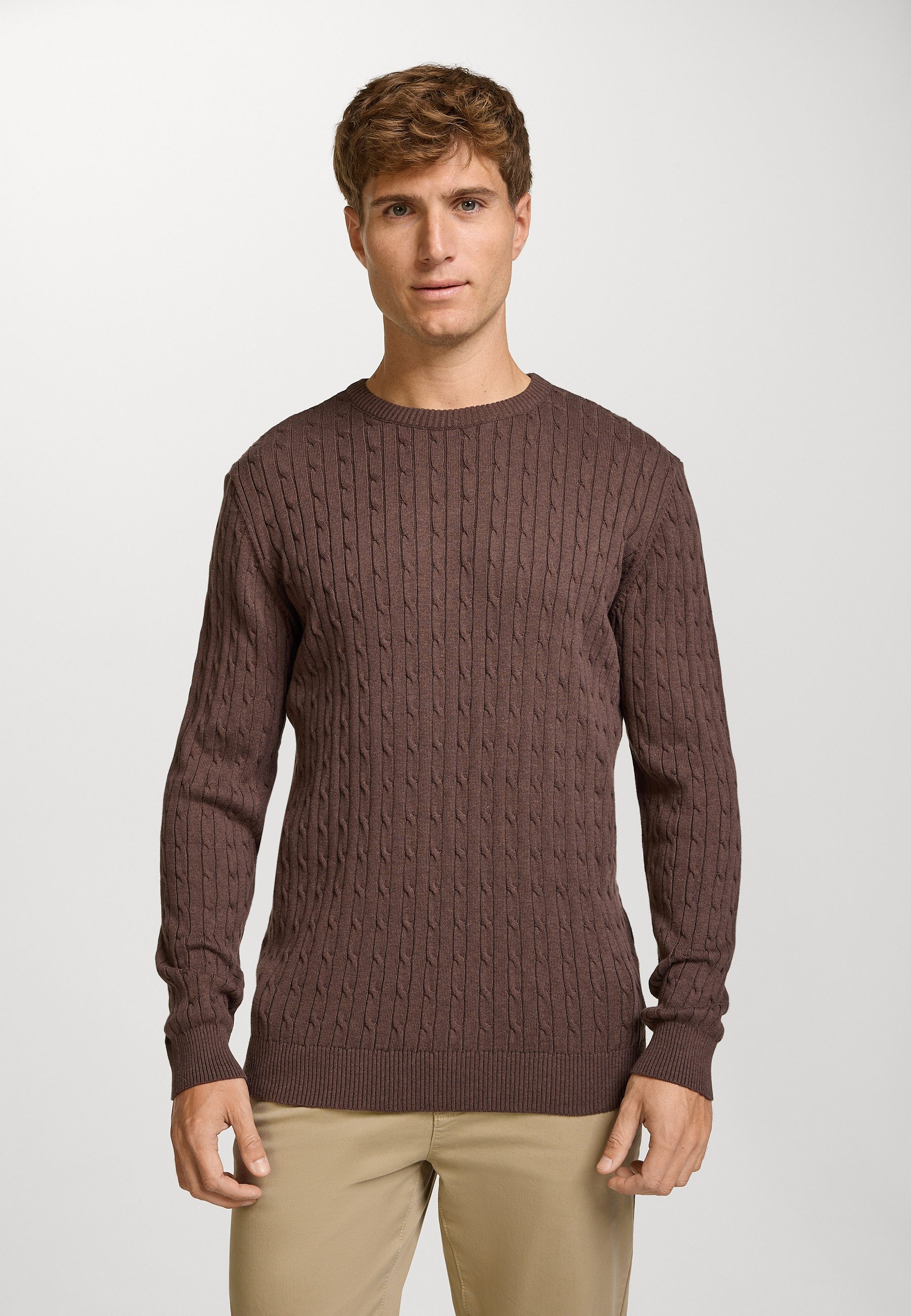 Kronstadt Strickpullover Herren KSCable Pullover Herrenpullover Feinstrickpullover mit Rundhalsausschnitt