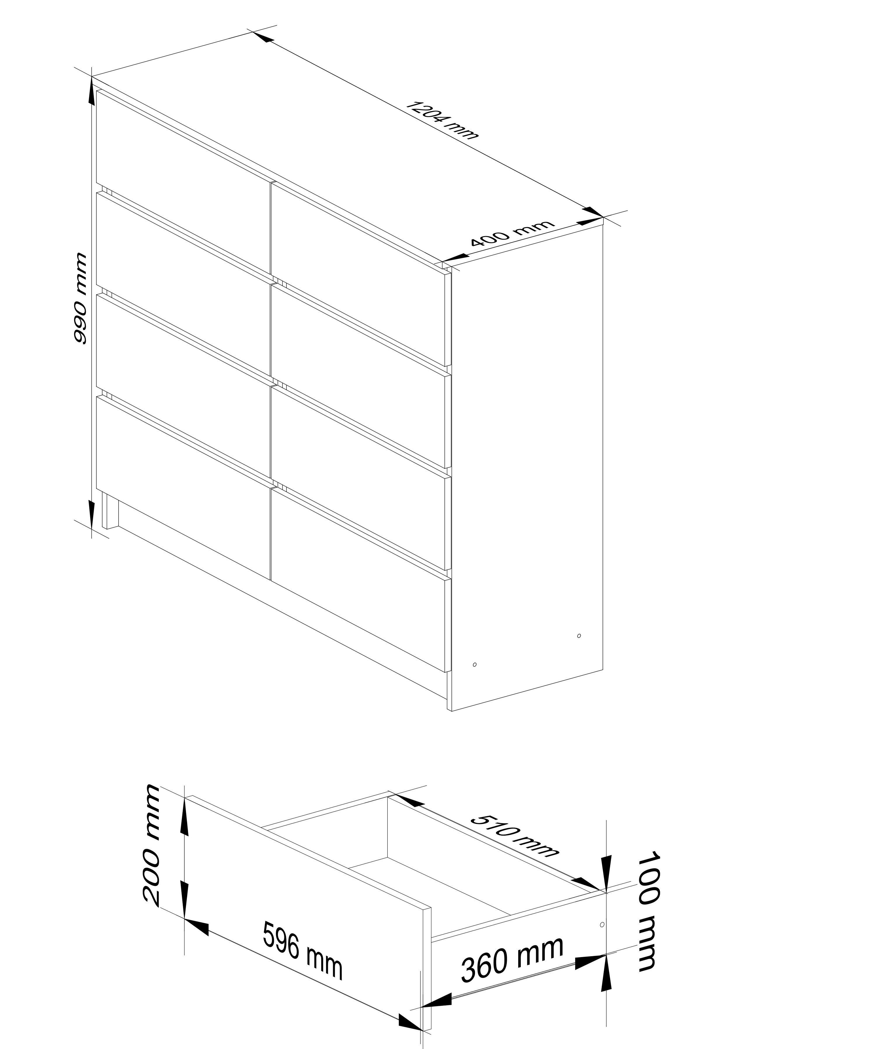 Raumhirsch Furniture Kommode mit 8 Schubladen 120 cm breit Holz Schrank, (viele Farbvarianten - Maße: 120 x 99 x 40 cm) - Hochwertig & stabil