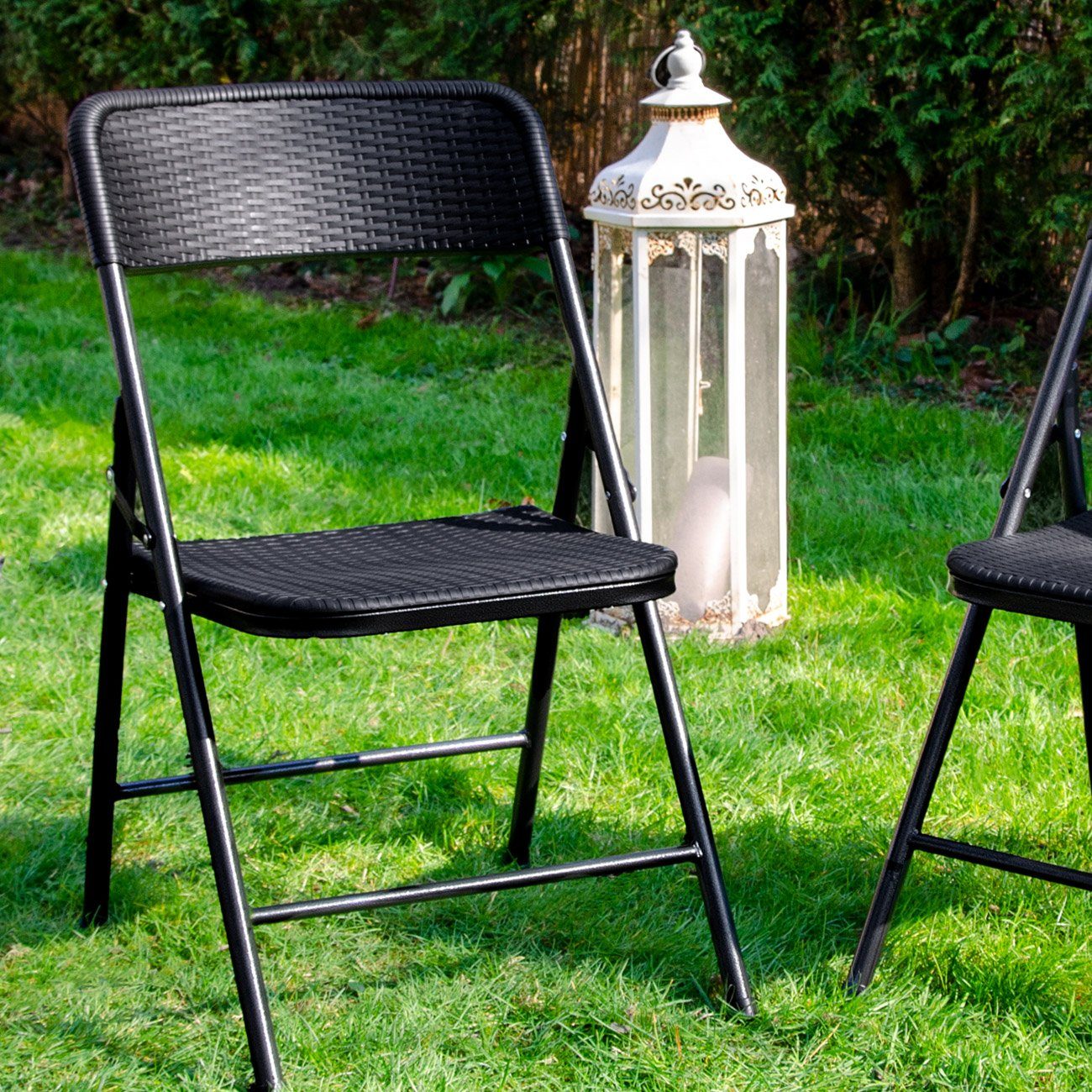 Rattan-Optik, Klappstuhl 4er 50x46x83,5cm Klappstuhl in Schwarz Balkonstuhl Set bis AMANKA 150kg