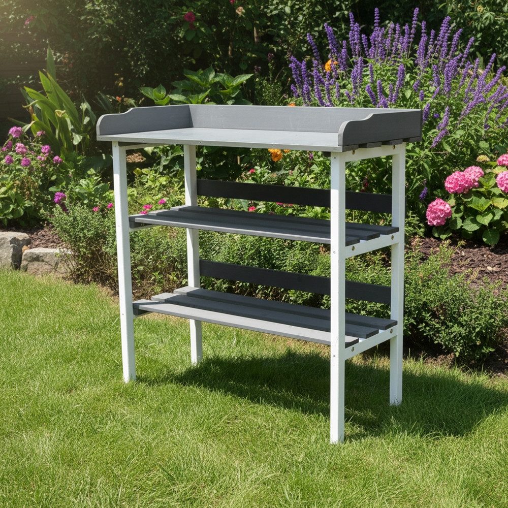 Mucola Pflanztisch Gartentisch Gärtnertisch mit Ablage Gartenarbeitstisch Beistelltisch (drei seitliche HAken ermöglichen das griffbereite Aufhängen von Werkzeugen, 1-St., Einsetzbar als Pflanztisch, Gartenarbeitstisch oder Beistelltisch), Integriertes Stauraumkonzept