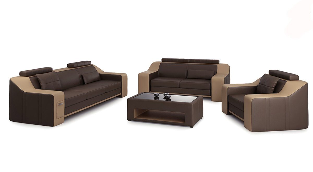 JVmoebel Sofa Ledersofa Couch Wohnlandschaft 3+2+1 Sitzer Modern Sofa neu, Made in Europe Braun