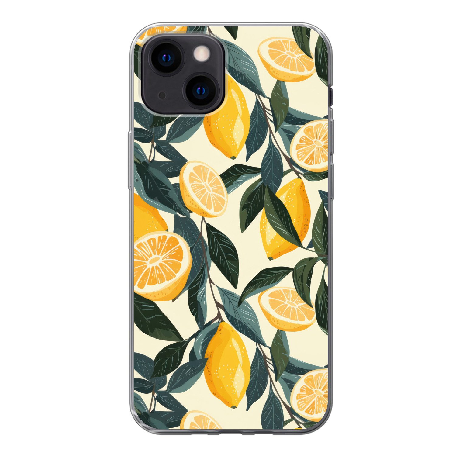 MuchoWow Handyhülle für Apple iPhone 13 mini Zitronen - Früchte - Blätter - Gelb - Grün -, Smartphone-Bumper, Print, Handy Schutzhülle Dünn