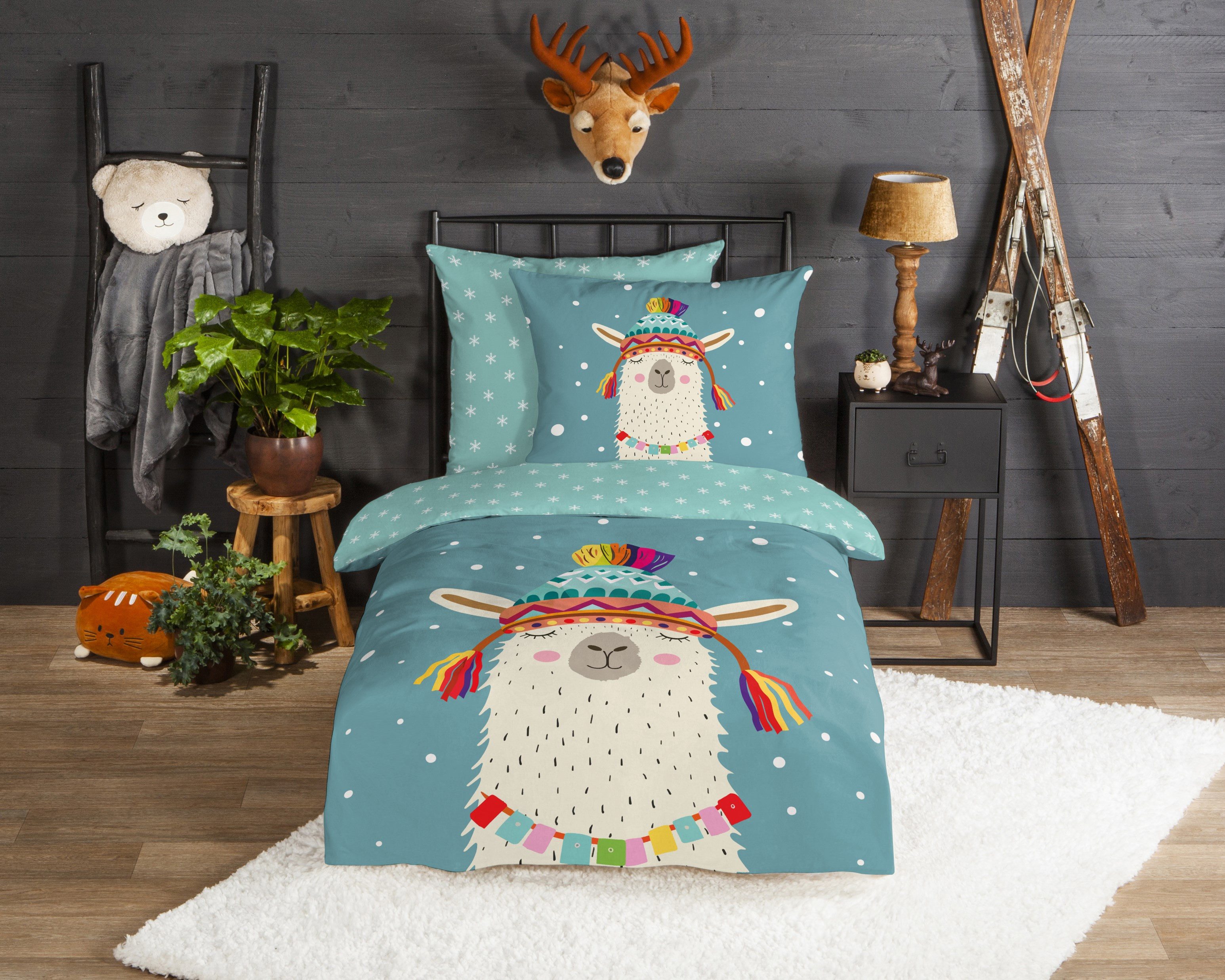 good morning Kinderbettwäsche Borax, Biber, Flanell, 2 teilig, Flanell Biber, 135x200, Warm, Reißverschluss, Wende, Kind, Winter