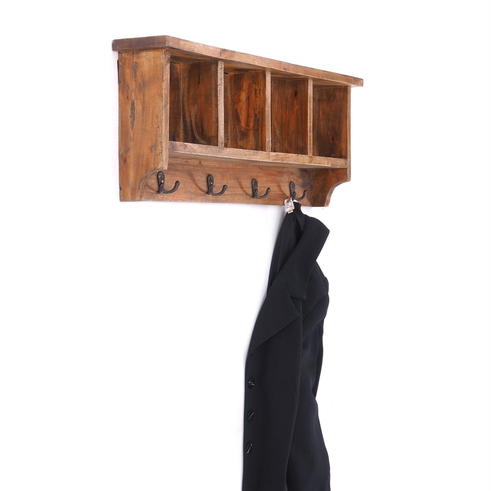 DESIGN DELIGHTS Wandgarderobe VINTAGE HAKENLEISTE mit ABLAGEFÄCHERN 70x27cm Wandgarderobe 8 Haken