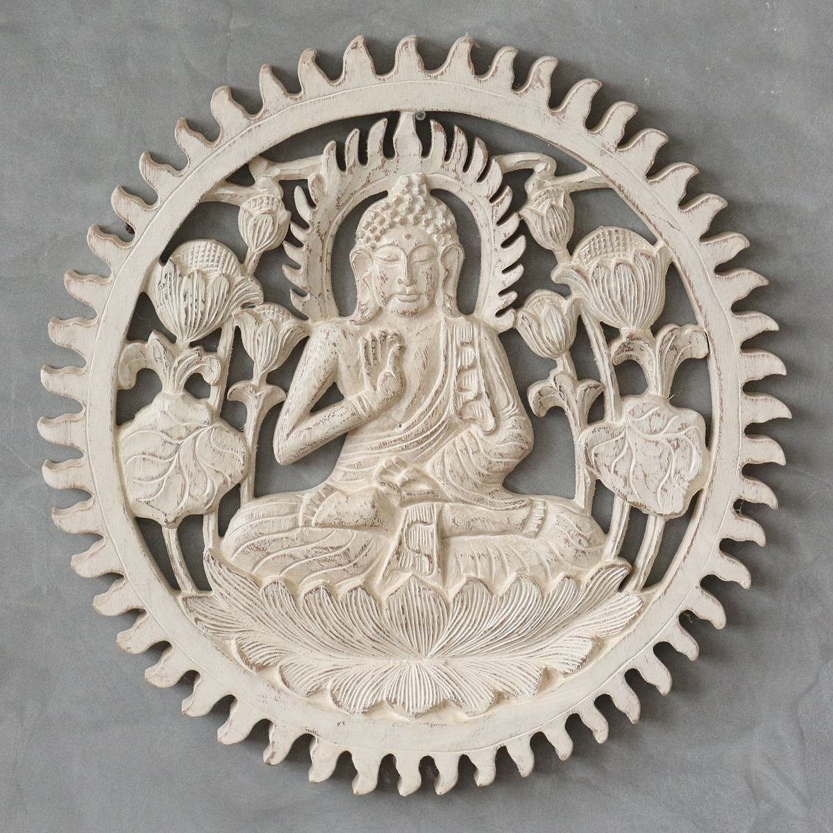 Oriental Galerie Holzbild Wandbild Relief Handarbeit Buddha St), cm, Holz Weiß (1 Buddha 40