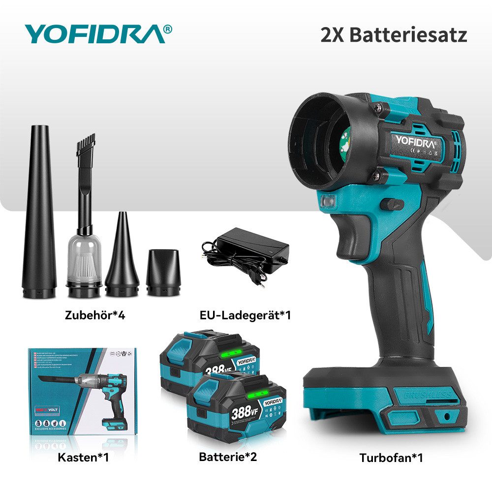 Yofidra Akku-Gebläse 150 m/s Elektrische Staubgebläse & Staubsauger mit 2 x Akkus, (inkl. Akku und Ladegerät), Handstaubsauger für PC, Tastatur, Haus- und Autoreinigung