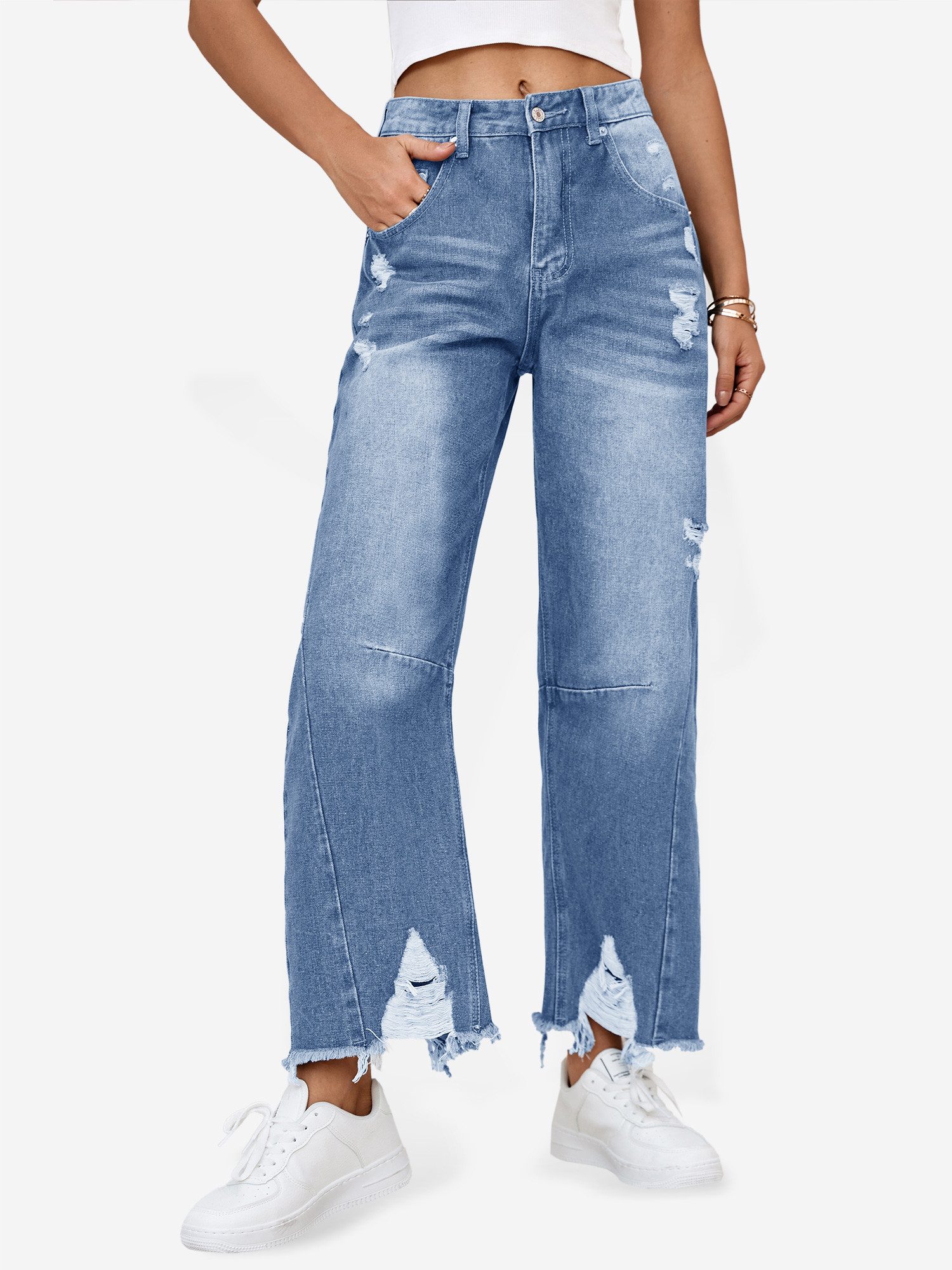 Imily Bela Destroyed-Jeans Damen Loose Barrel Jeans (Packung, 1-tlg., 1per- günstig online kaufen