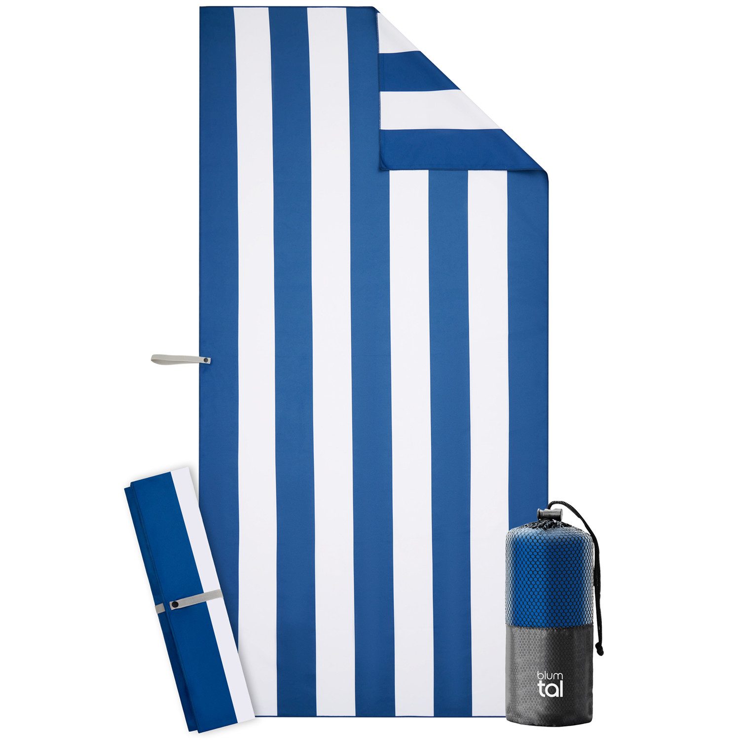Blumtal Reisehandtuch Strandhandtuch 90x180 cm aus Mikrofaser - kompakt & schnelltrocknend, sandfrei mit Band - Mikrofaser Handtuch groß mit Wellen-Muster