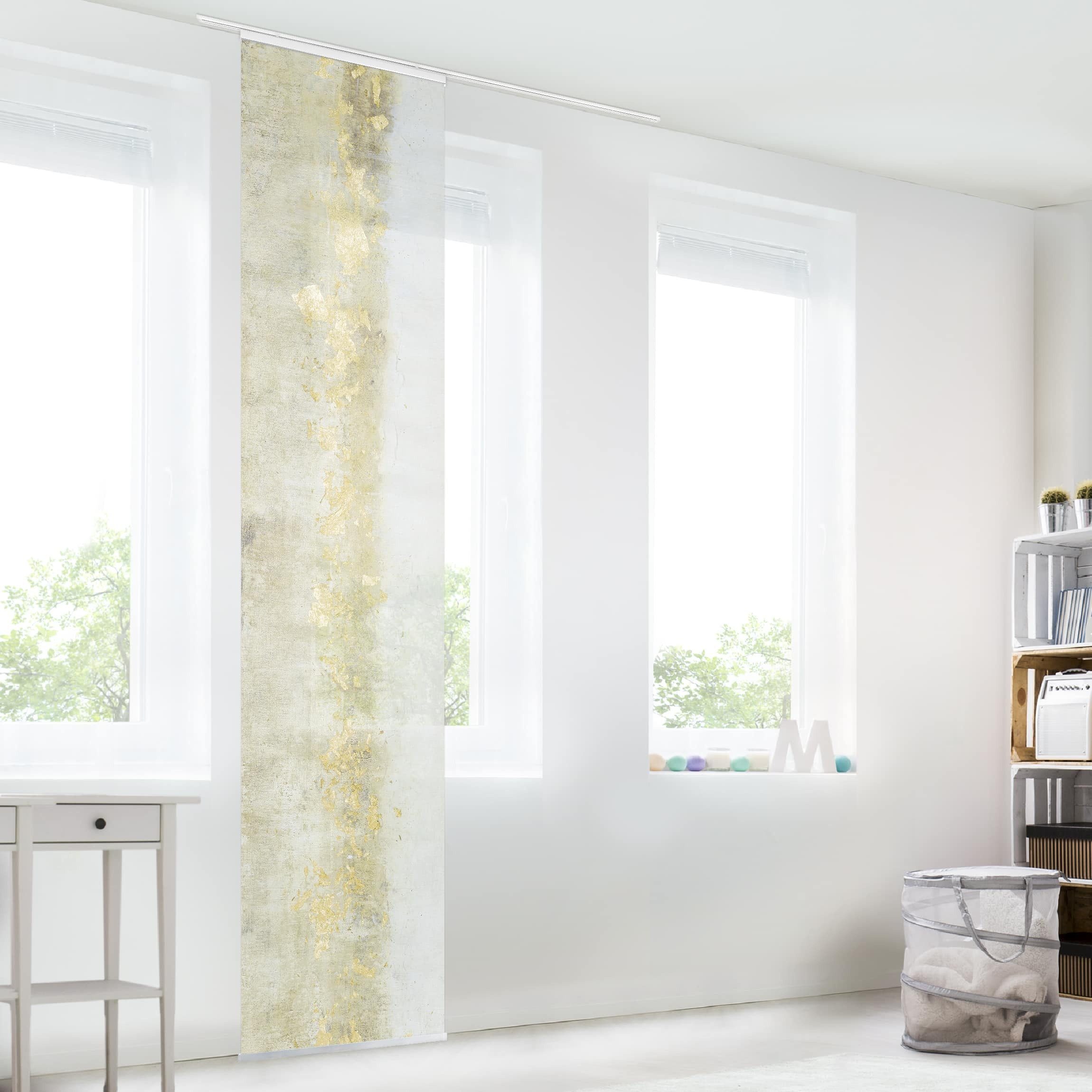 Bilderdepot24 Schiebegardine modern Flächenvorhang blickdicht Goldene Farbfelder I (1 St), halbtransparent, Wohnzimmer große Flächengardine lichtdurchlässig als Klett-System