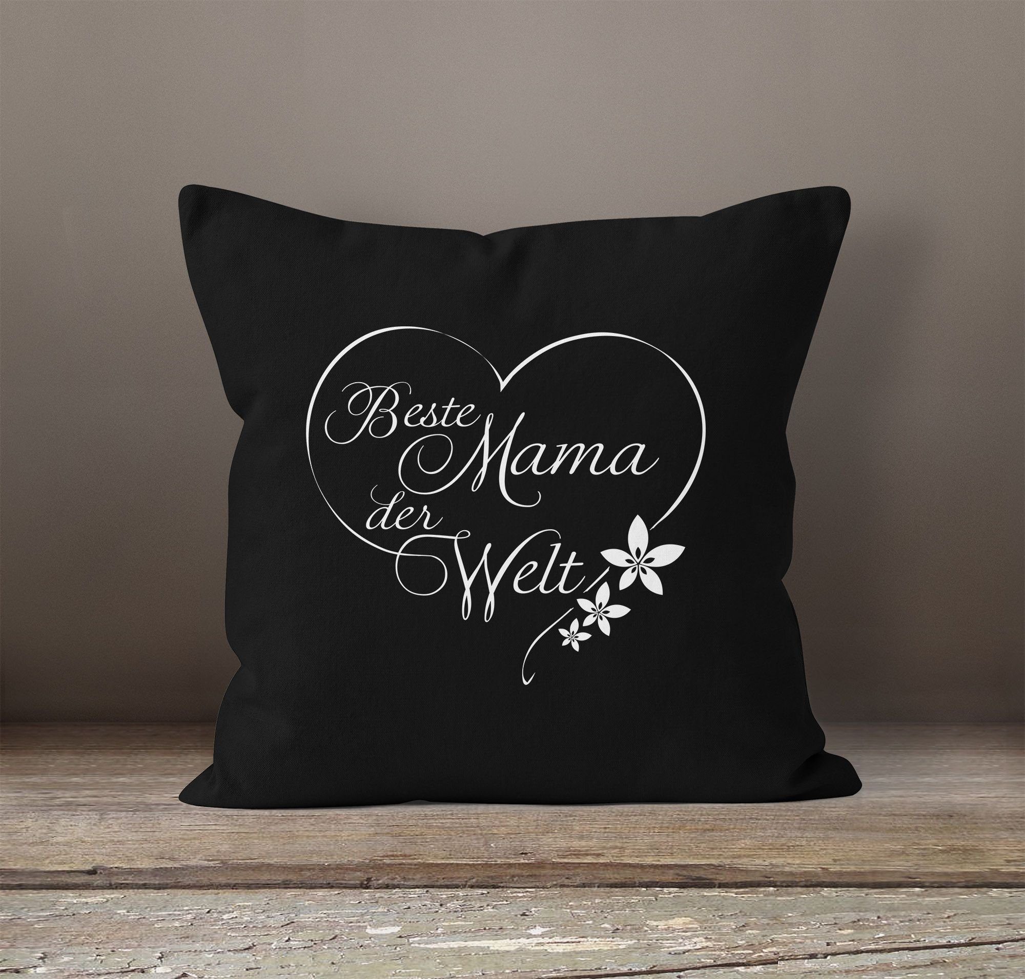 Muttertag Beste der für Geschenk Welt MoonWorks® Mama schwarz Dekokissen 40x40 MoonWorks Baumwolle Kissenbezug Mutter