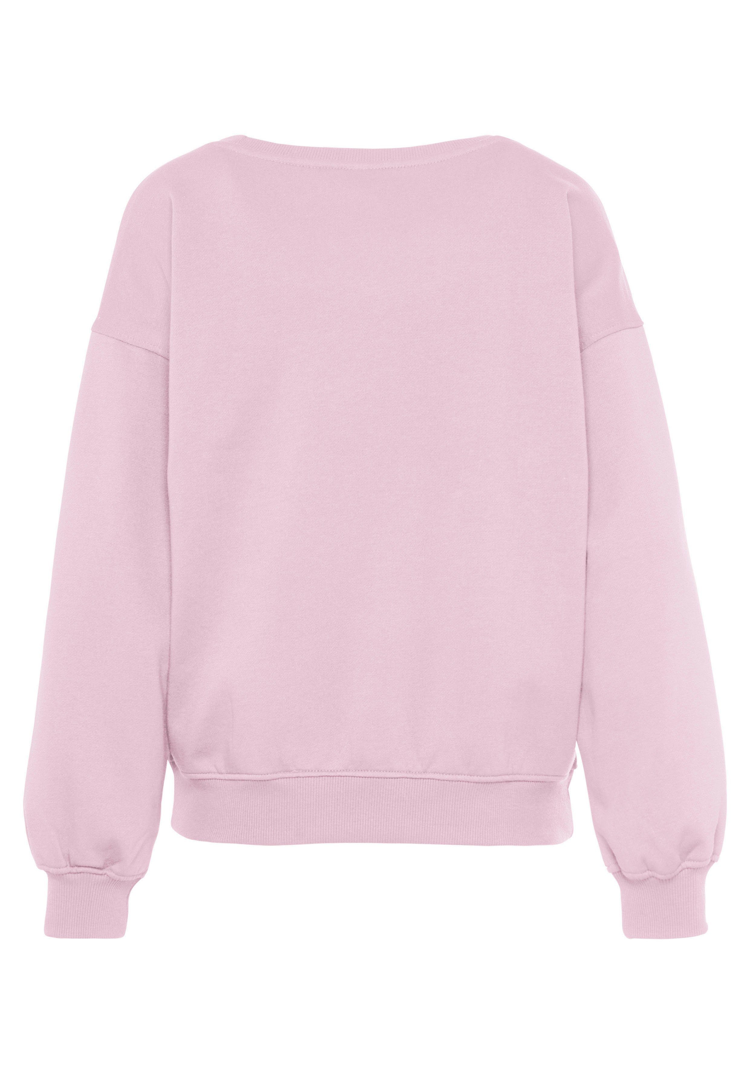 Buffalo Sweatshirt mit Rippbündchen und Druck, rosa Loungeanzug Sunshine