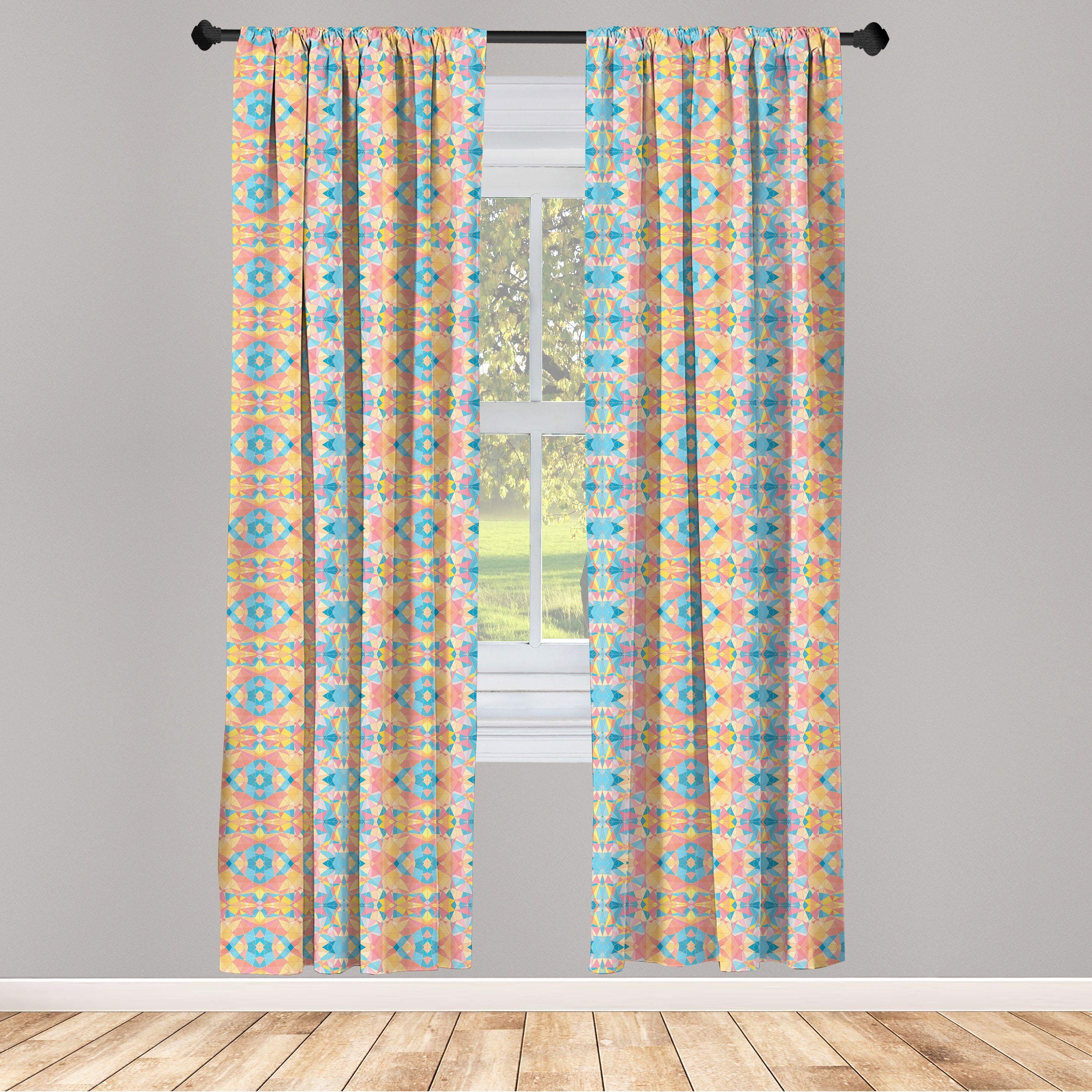Gardine Vorhang für Wohnzimmer Schlafzimmer Dekor, Abakuhaus, Microfaser, Gedämpfte Farben Easing Geometric