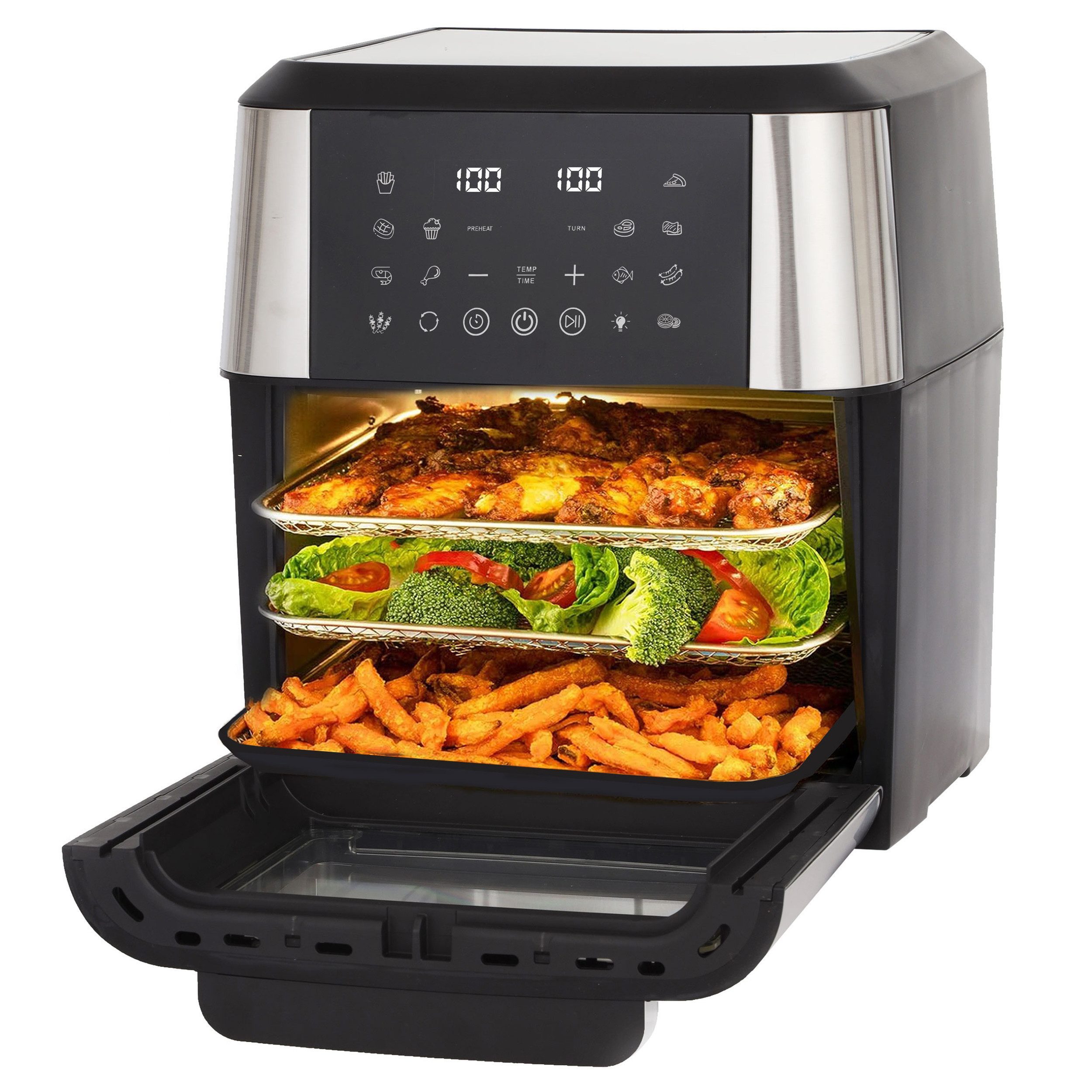 Rolipo Heißluftfritteuse 12-in-1, 12L – Multifunktionsgerät mit Dual-Tray, Rotisserie & smartem Touchdisplay, 1800 W, 360°Heißluftzirkulation, für gesundes, energiesparendes Kochen