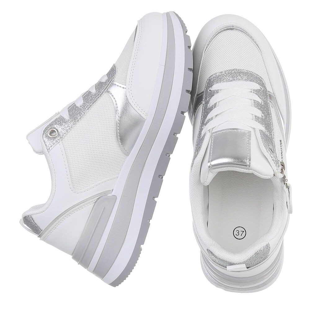 Ital-Design Moderne Sneakers für Damen mit gepolsterter Sohle und Zipper Sneaker (91154417) Keilabsatz/Wedge Sneakers Low in Weiß