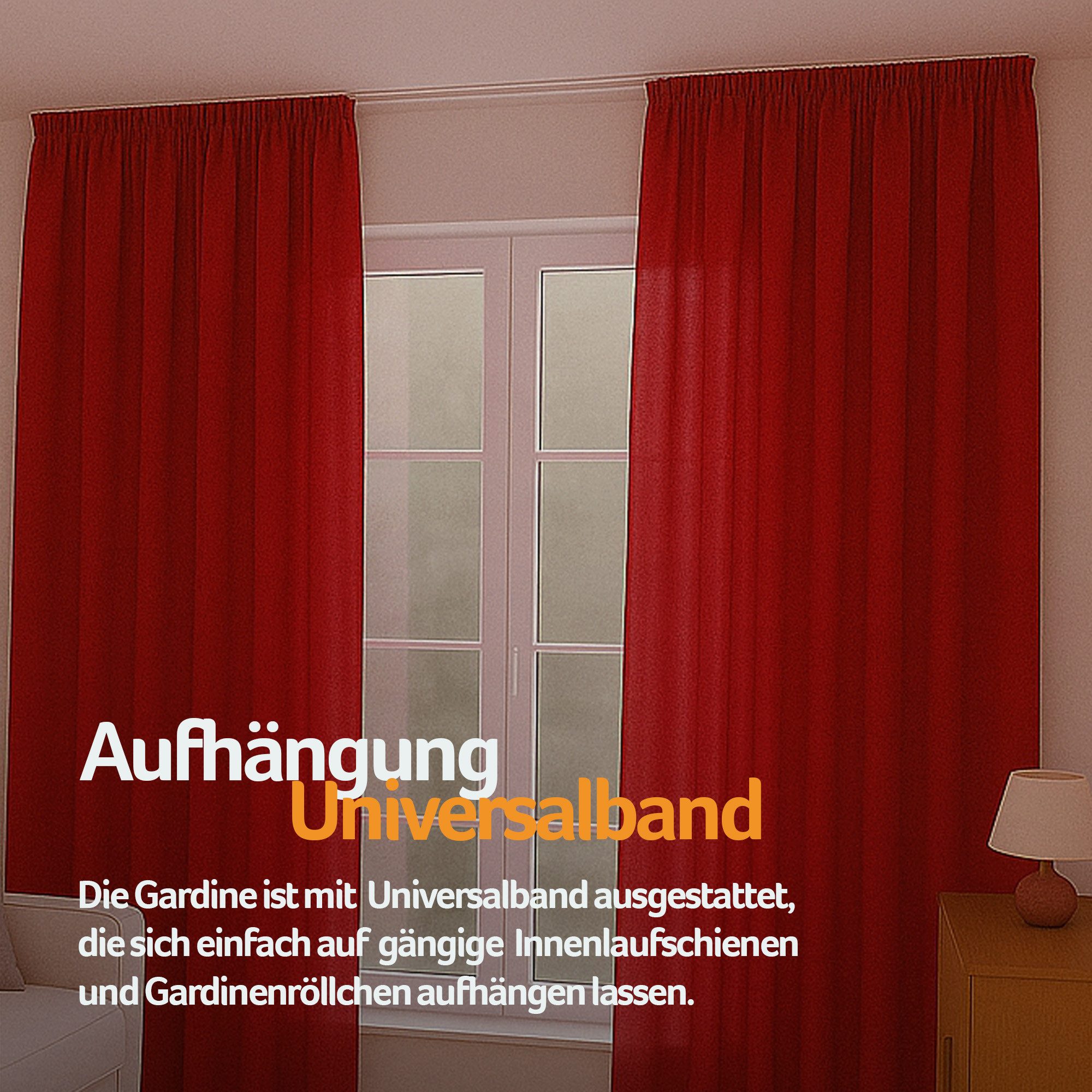 Bestlivings Gardine "Ellen" mit Universalband (2 St), Kräuselband, blickdicht, in moderner Satin-Optik, einfarbig, modern, waschbar bei 30°C