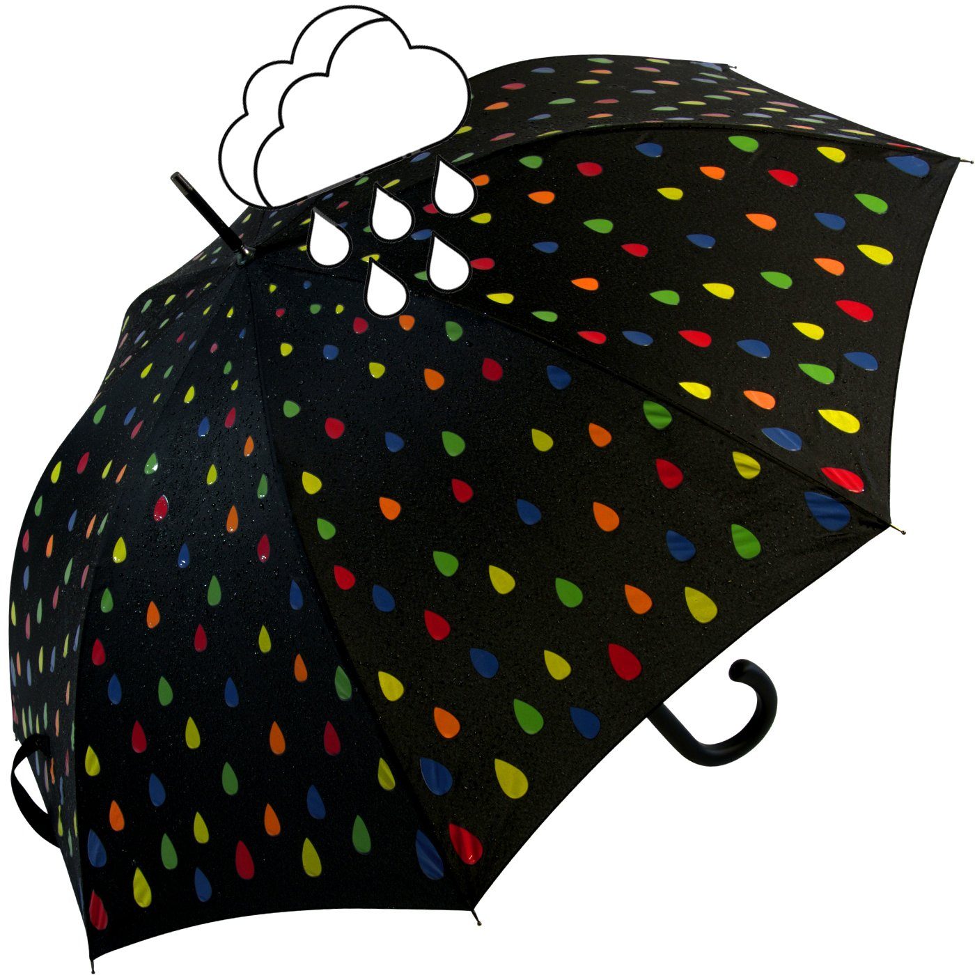 iX-brella Stockregenschirm iX-brella Damenschirm mit Automatik und Wet Print, Farbänderung bei Nässe - bunte Tropfen