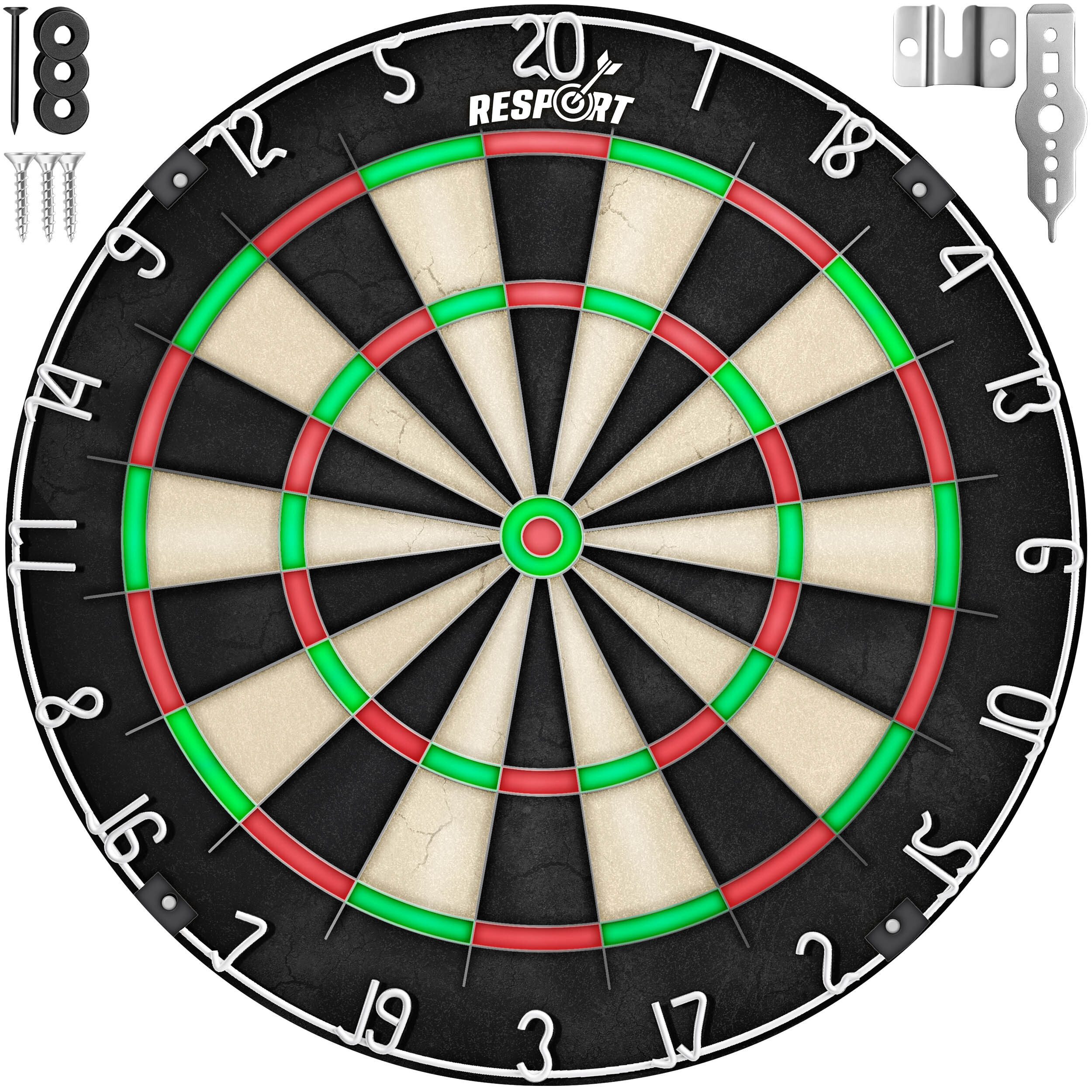 RE:SPORT Dartscheibe RE:SPORT® Steel Dartscheibe mit 9 darts 24 flights, (mit ultradünnem Drahtsystem, inkl. Montageset, Offizielle Professional Steeldartscheibe), Sisal Premium Dartscheibe Steeldart Dartboard