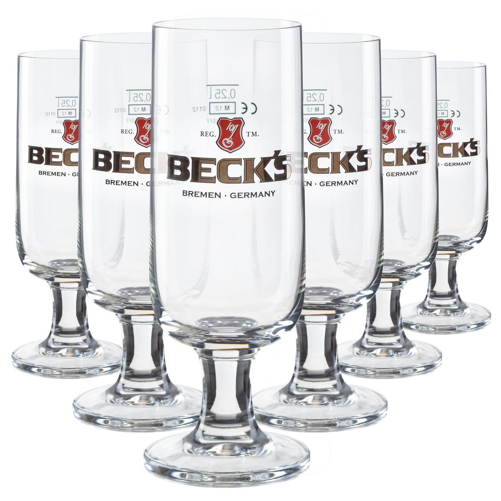 Beck´s Bierglas Beck’s Bierglas Pokal 0,25 l – Offizielles Bierglas mit Eichstrich, stilvoll und robust