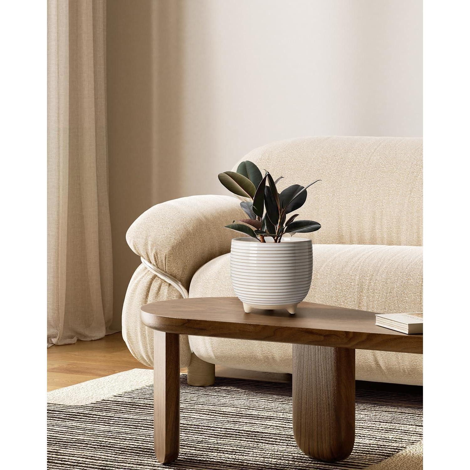 LuxusKollektion Blumentopf Blumentopf Keramik 12cm 16cm 2er Abflussloch Füße Reaktive Glasur Weiß