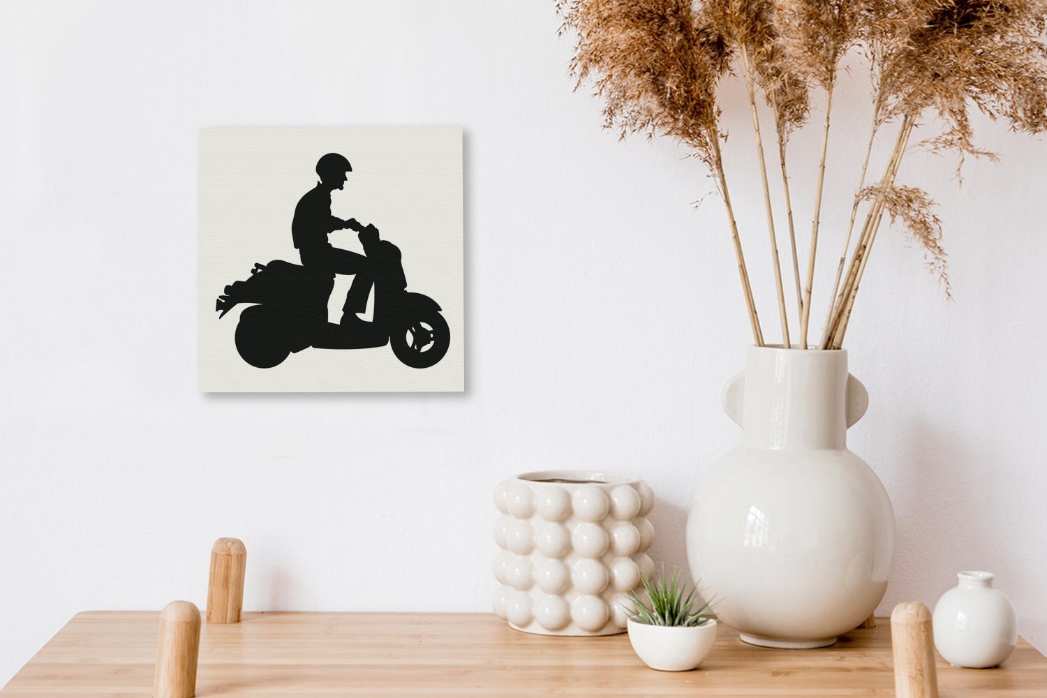 Bilder schwarz-weiß, Motorroller Leinwandbild für St), OneMillionCanvasses® einer einem Illustration Leinwand Wohnzimmer Schlafzimmer auf Person (1 in