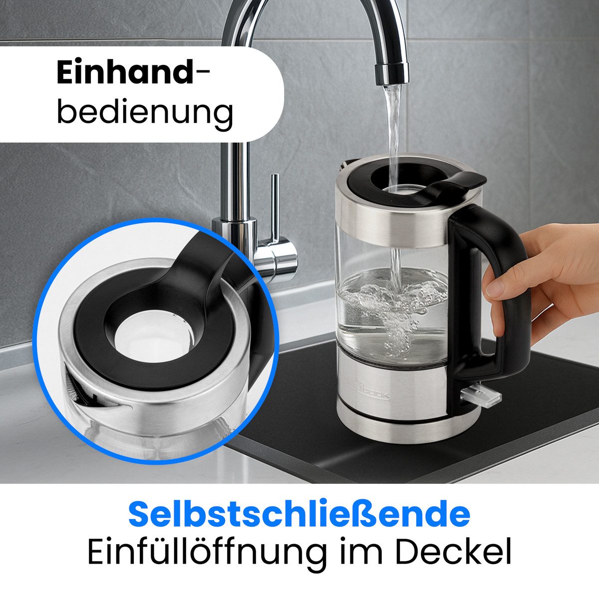 ProfiCook Wasserkocher PC-WKS 1229 G, Wasserkocher Edelstahl, 1L, blau beleuchtetg