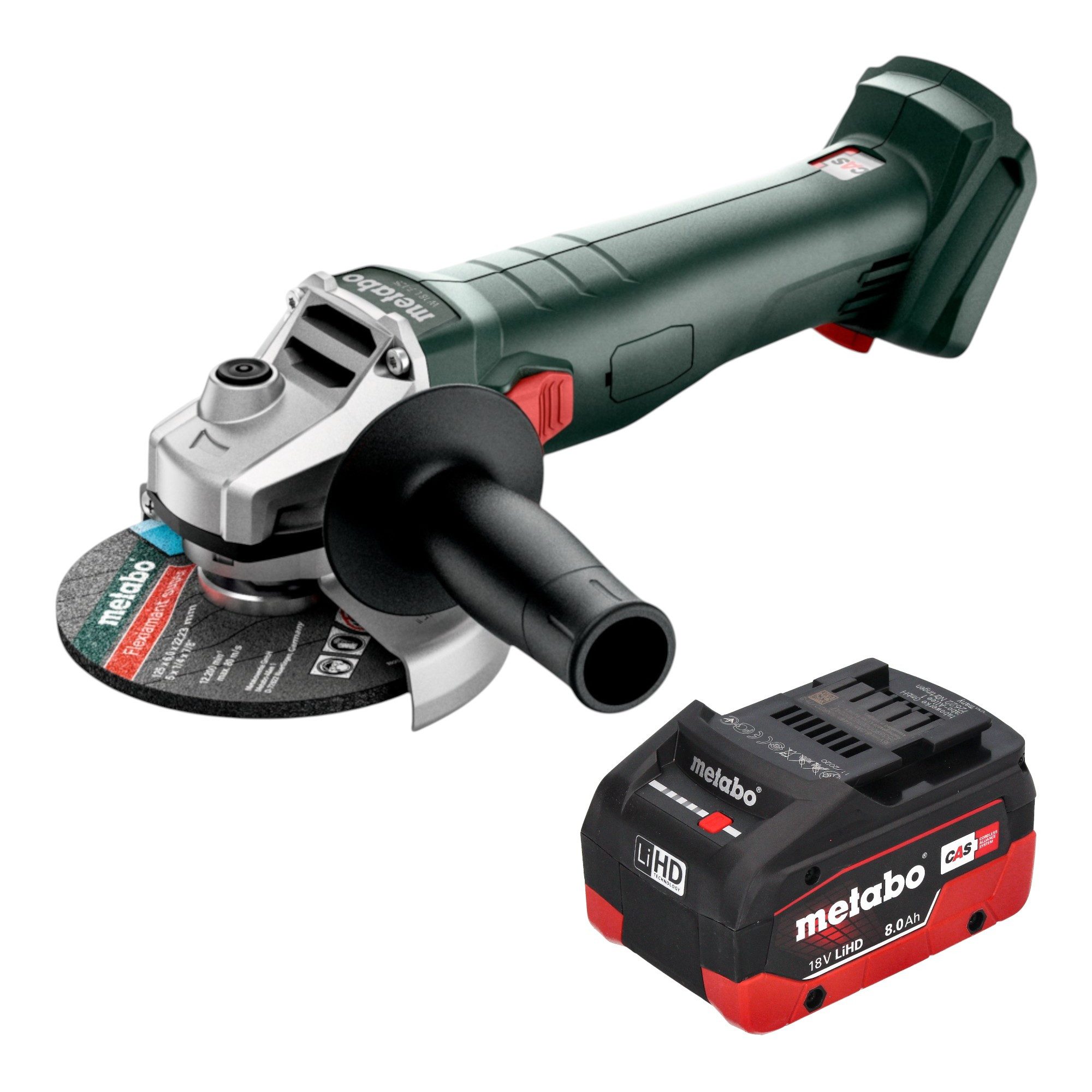 metabo Akku-Winkelschleifer W 18 7-125 18 V 125 mm + 1x LiHD Akku 8,0 Ah - ohne Ladegerät