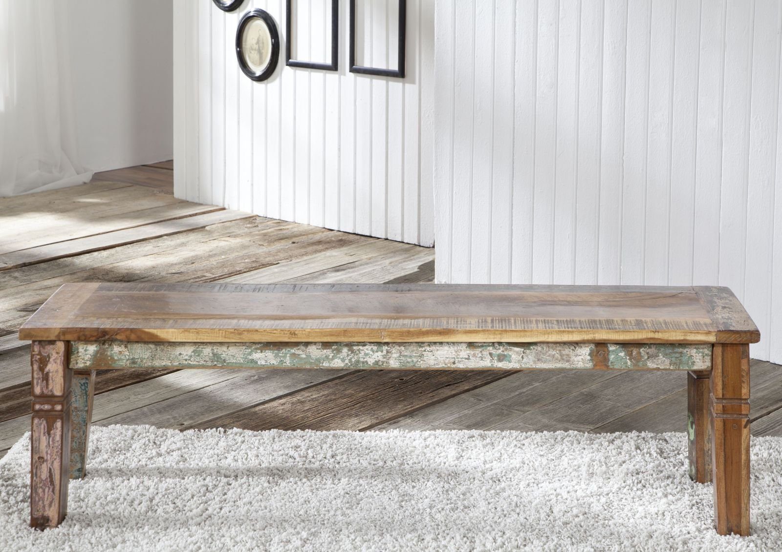 Massivmoebel24 Bank NATURE OF SPIRIT (Bank Altholz 160x40x45 mehrfarbig lackiert NATURE OF SPIRIT #35), Bank Altholz 160x40x45 mehrfarbig lackiert NATURE OF SPIRIT #35