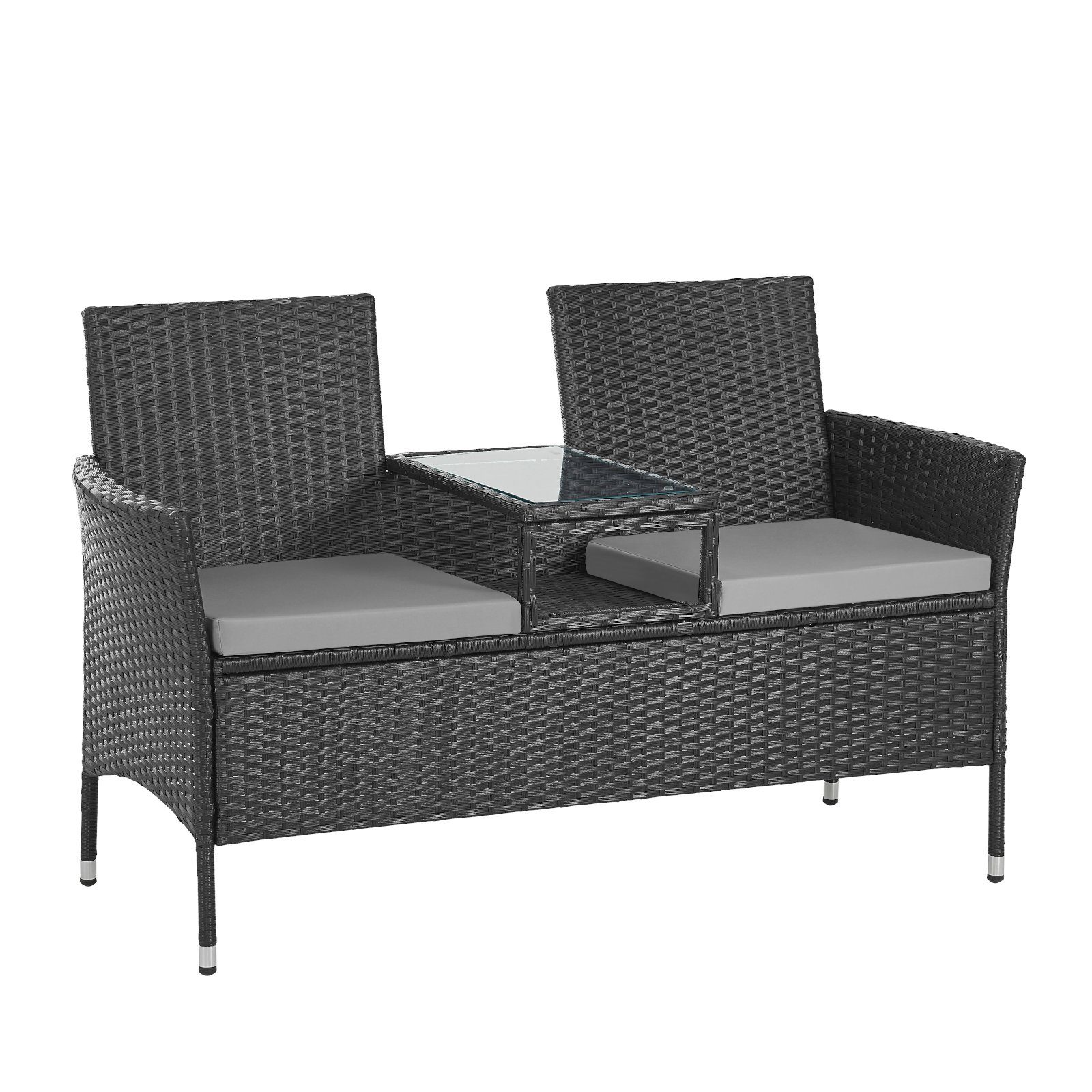 SVITA Gartenbank CHICAGO, 2-Sitzer, Rattanbank, Polyrattan, Schwarz