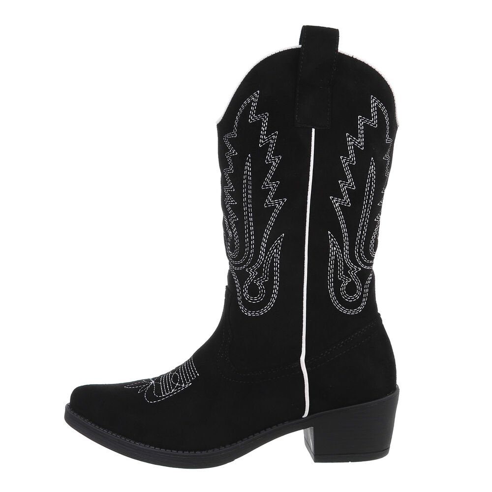 Ital-Design Damen Cowboyboots Western Westernstiefel Blockabsatz Western- & Bikerstiefel in Schwarz