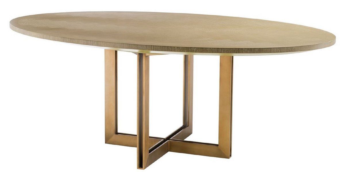 Casa Padrino Esstisch Luxus Esstisch Naturfarben / Messing 200 x 120 x H. 76 cm - Ovaler Küchentisch - Luxus Esszimmer Möbel