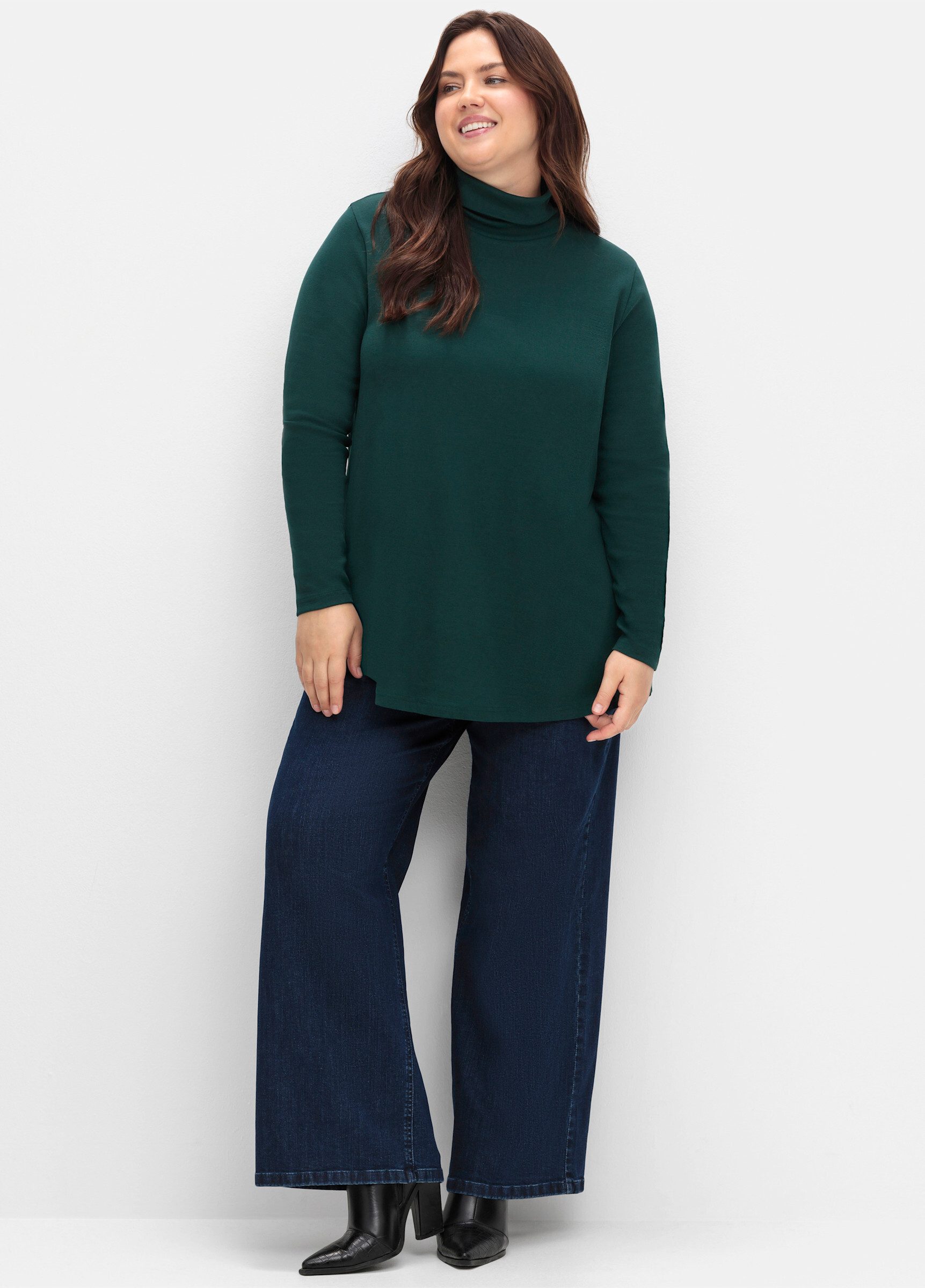 Sheego T-Shirt Rollkragenshirt . mit Rollkragen, in A-Linie günstig online kaufen