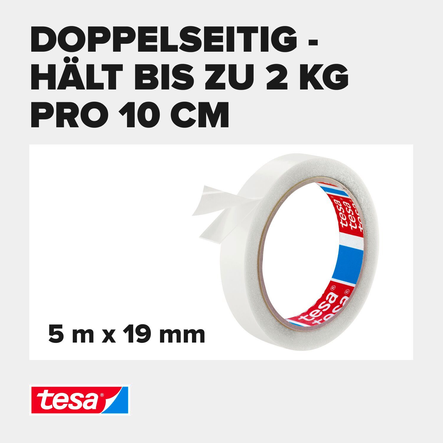 tesa Doppelklebeband Powerbond Montageband (Packung, 1-St., Montageklebeband) Monatgeklebeband transparent extra stark - 5 m : 19 mm