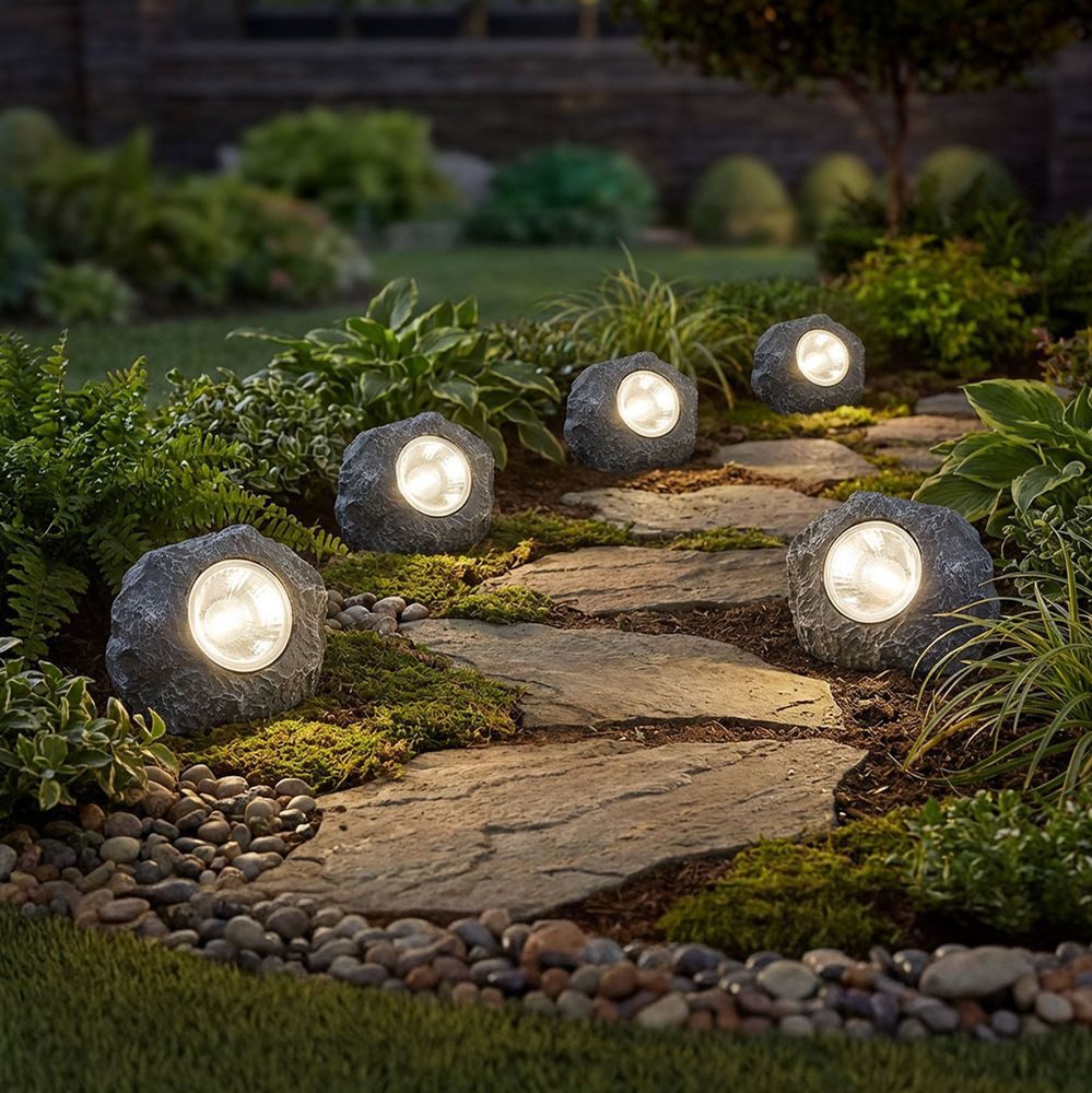 GLOBO LIGHTING LED Solarleuchte, LED-Leuchtmittel fest verbaut, 5er Set Solar Stein Außenleuchte LED Außen Gartenleuchte Dekoration