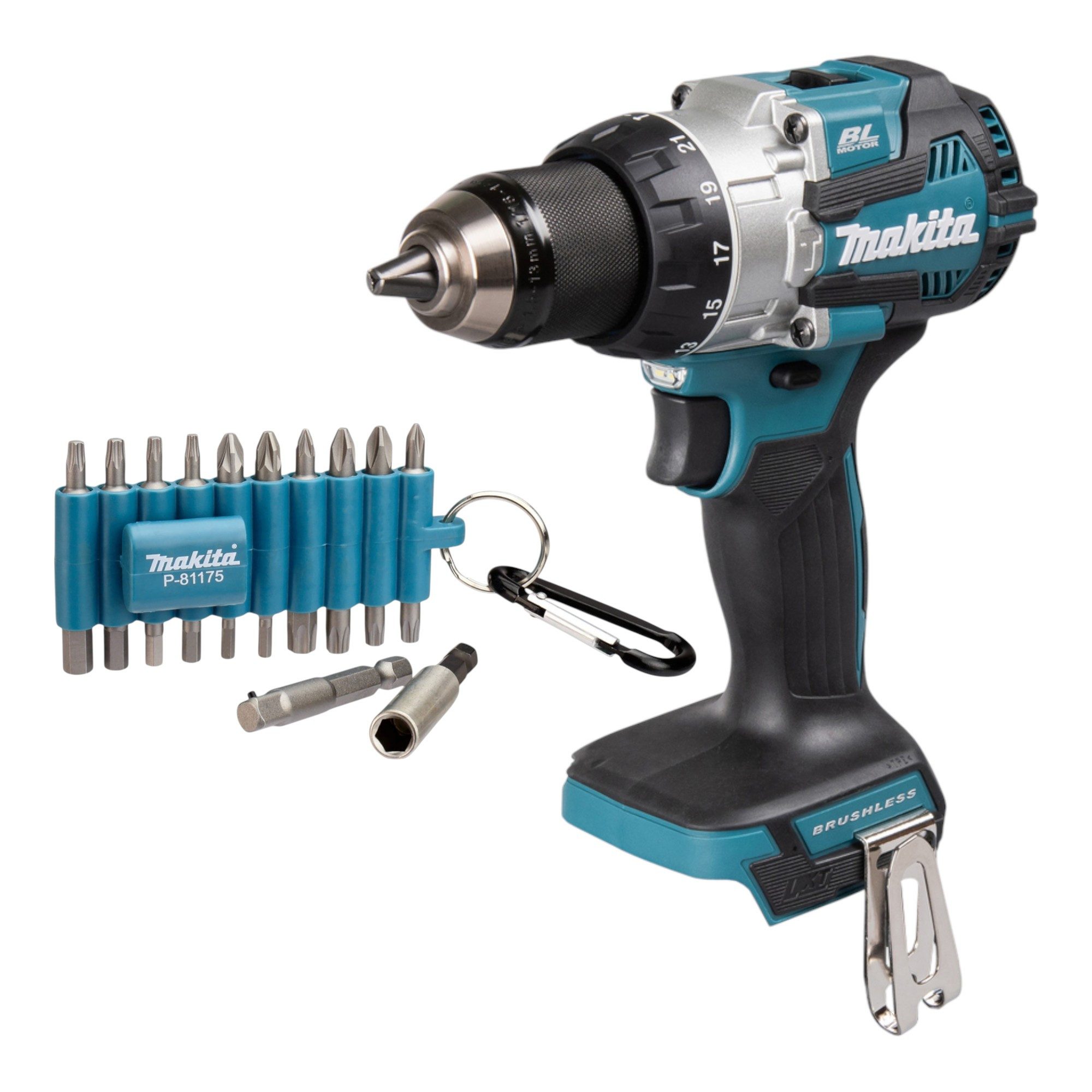 Makita Schlagbohrmaschine DHP 489 Z 18 V 73 Nm Brushless + 22 tlg. Bit Set - ohne Akku, ohne Lad