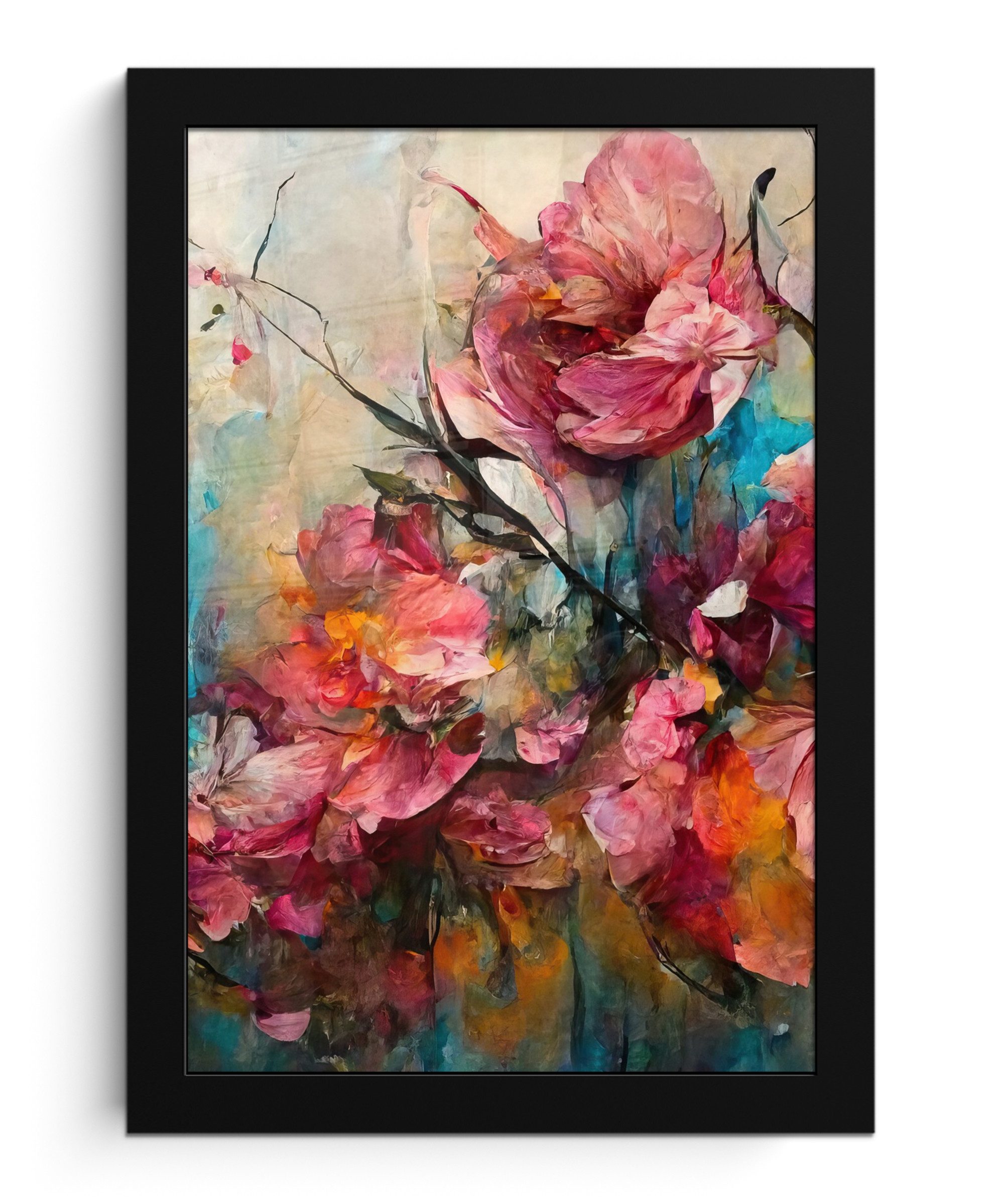 MuchoWow Poster Kunst - Blumen - Rosa - Rosen - Natur, (1 St), Bilderrahmen, Zimmer Deko, Bild für Wohnzimmer, 20x30 cm