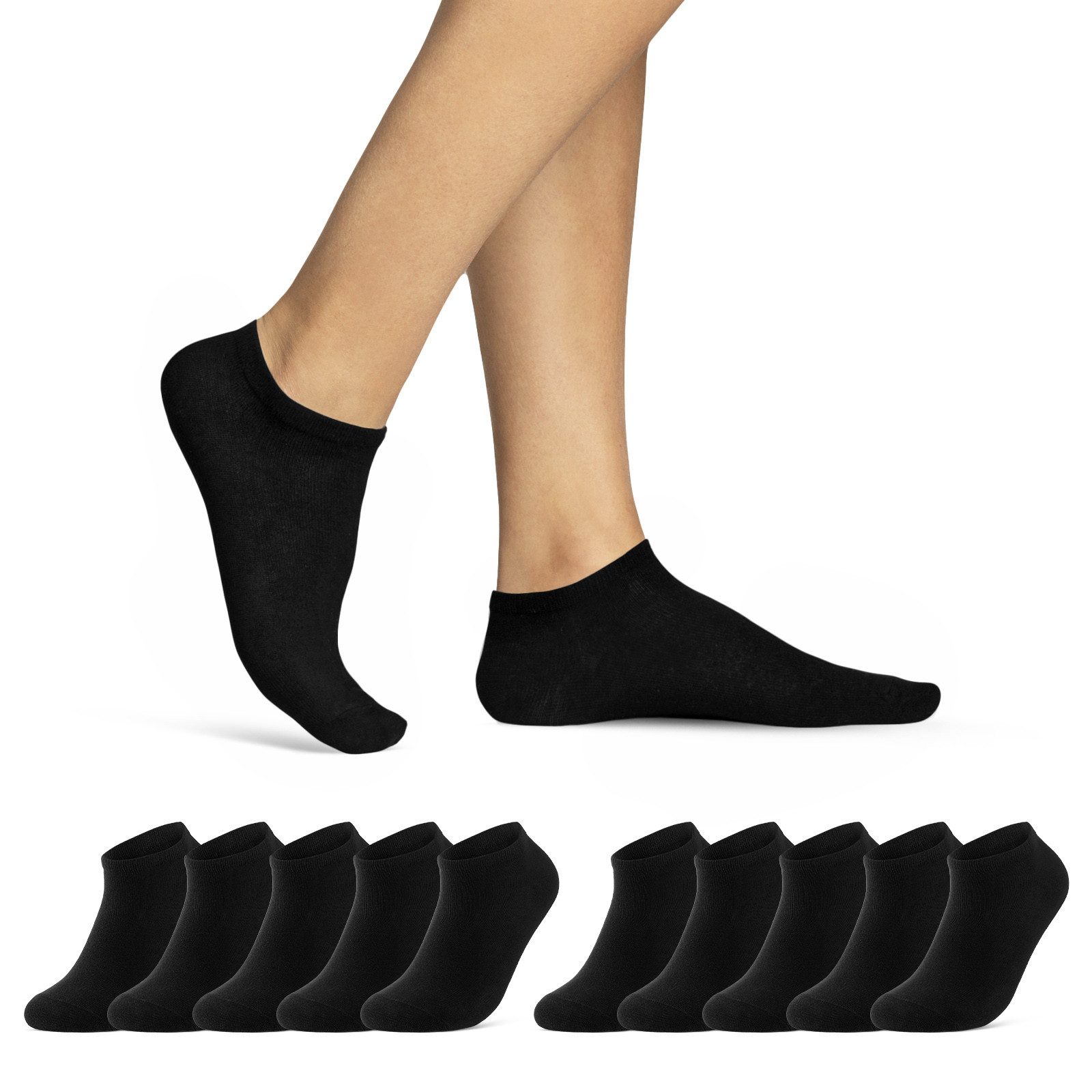 sockenkauf24 Sneakersocken 10, 20, 30 Paar Sneaker Socken Damen & Herren Schwarz Weiß Grau (Schwarz, 10-Paar, 35-38) Baumwolle - 16900 WP